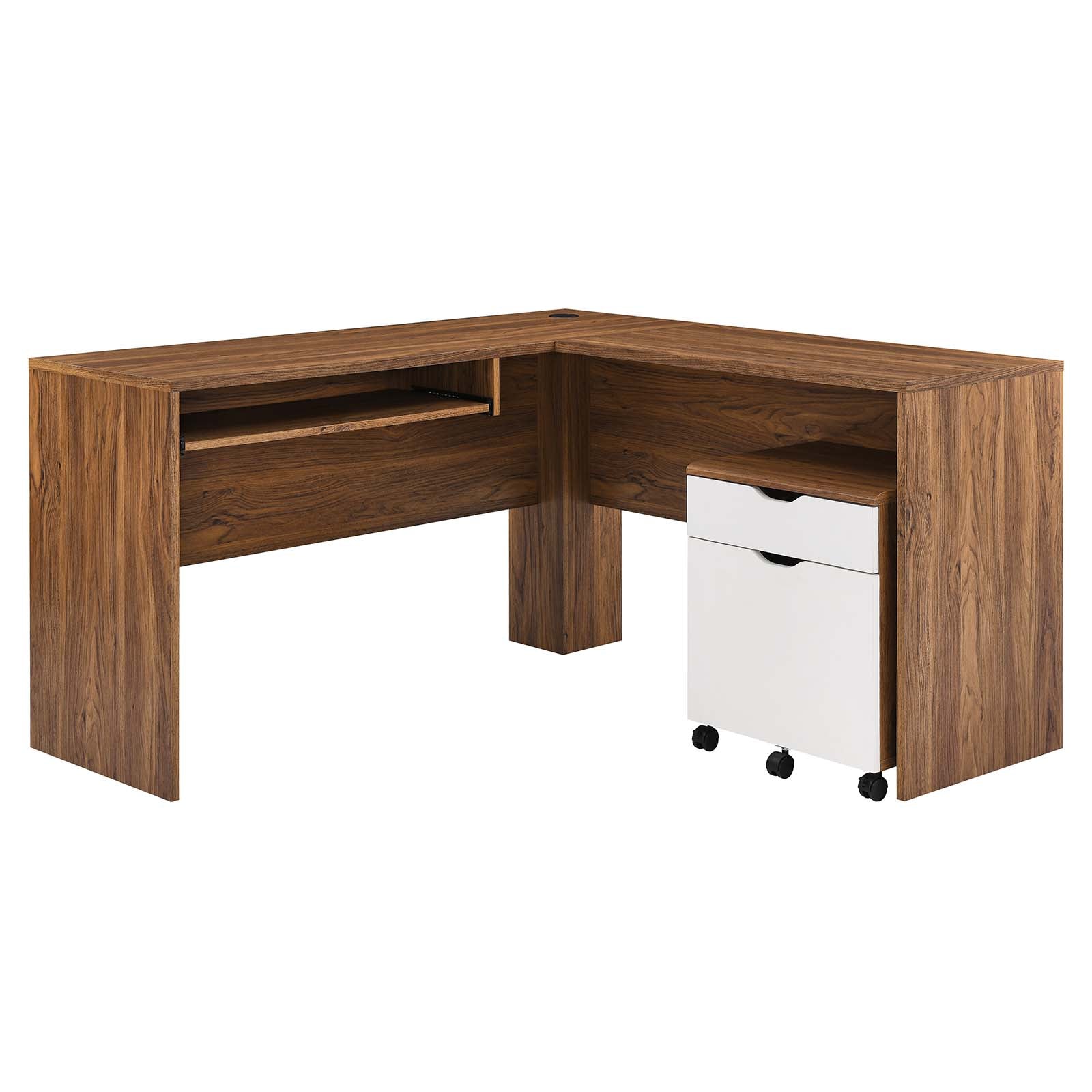 Modway Desks - Envision Wood Desk And File Cabinet Set Walnut White