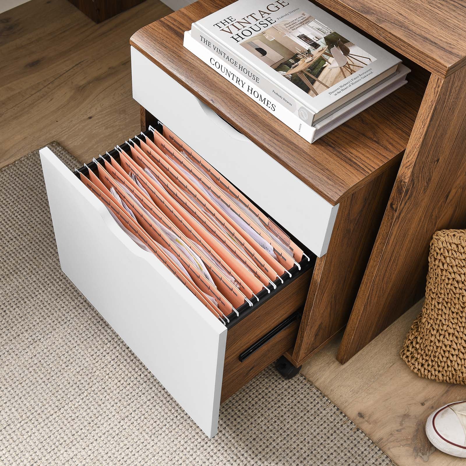 Modway Desks - Envision Wood Desk And File Cabinet Set Walnut White