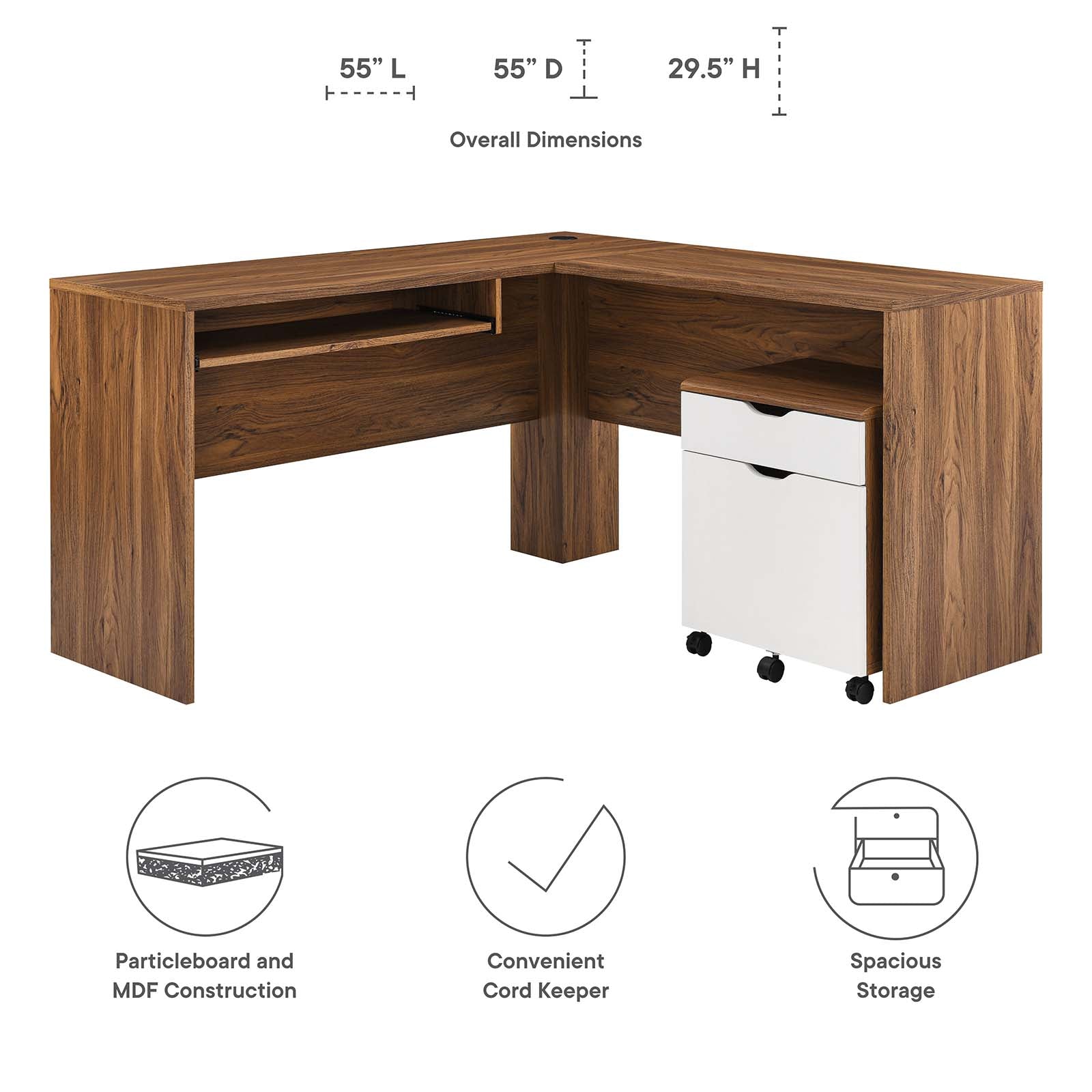 Modway Desks - Envision Wood Desk And File Cabinet Set Walnut White