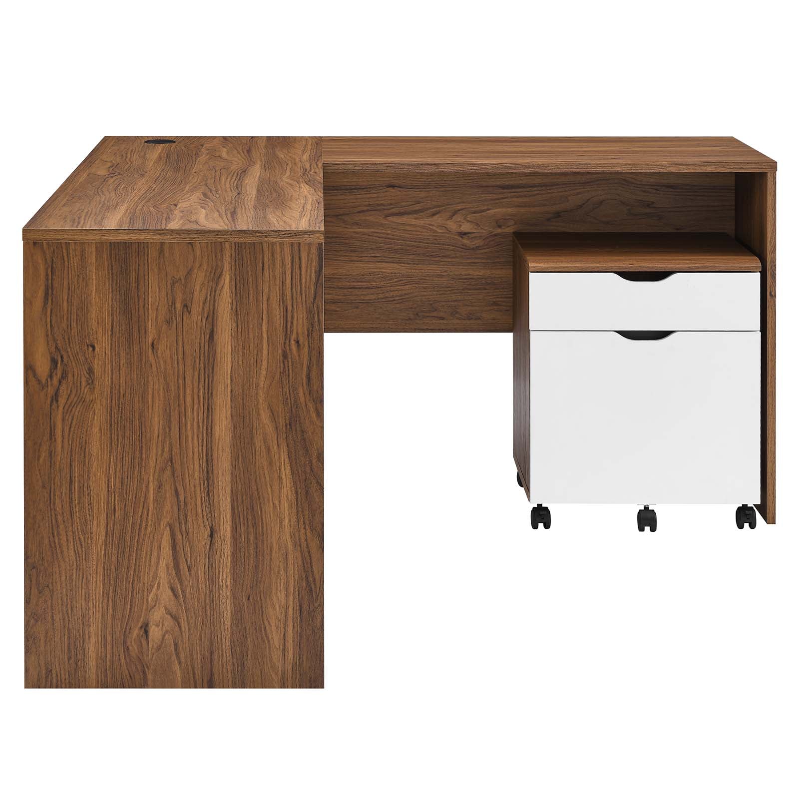 Modway Desks - Envision Wood Desk And File Cabinet Set Walnut White