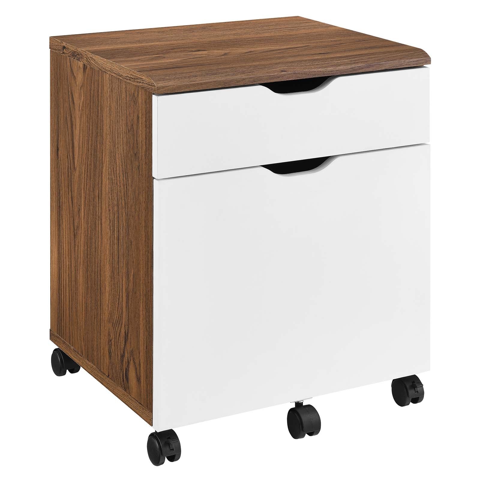 Modway Desks - Envision Wood Desk And File Cabinet Set Walnut White