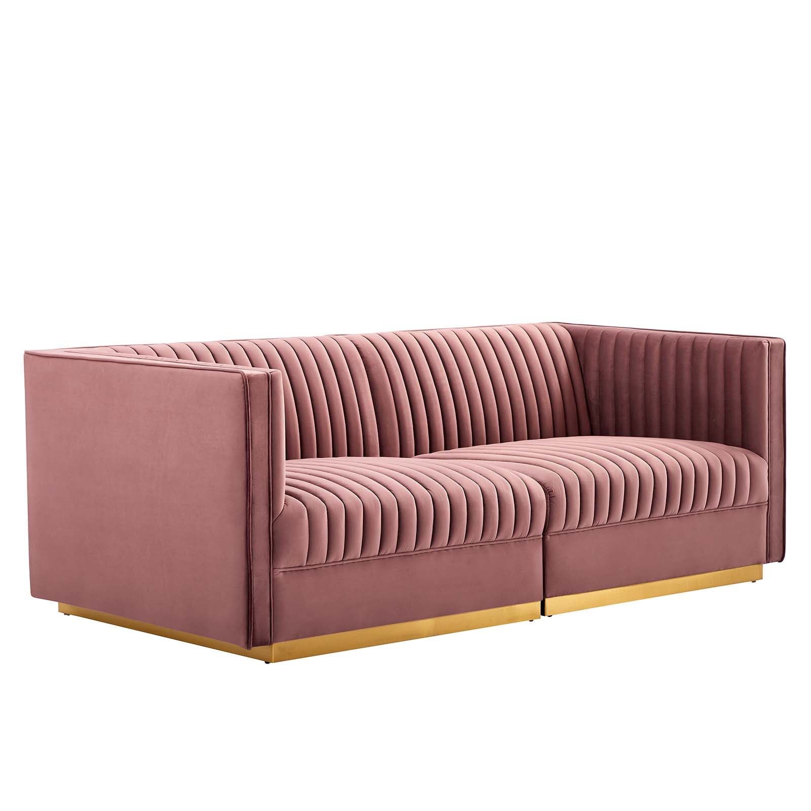 Modway Sectional Sofas - Sanguine Channel Tufted Performance Velvet Modular Sectional Sofa Loveseat Dusty Rose