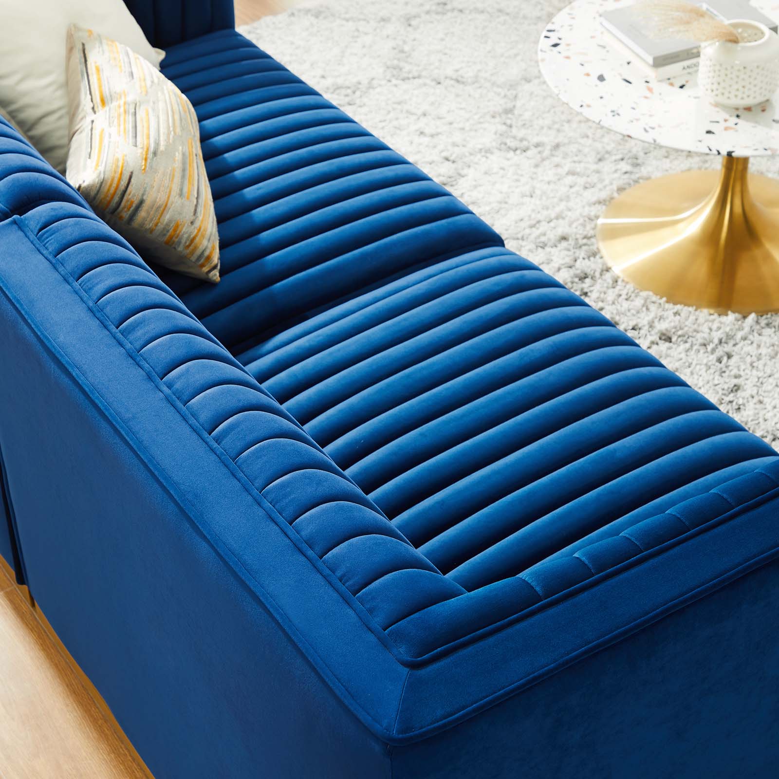 Modway Sectional Sofas - Sanguine Channel Tufted Performance Velvet Modular Sectional Sofa Loveseat Navy
