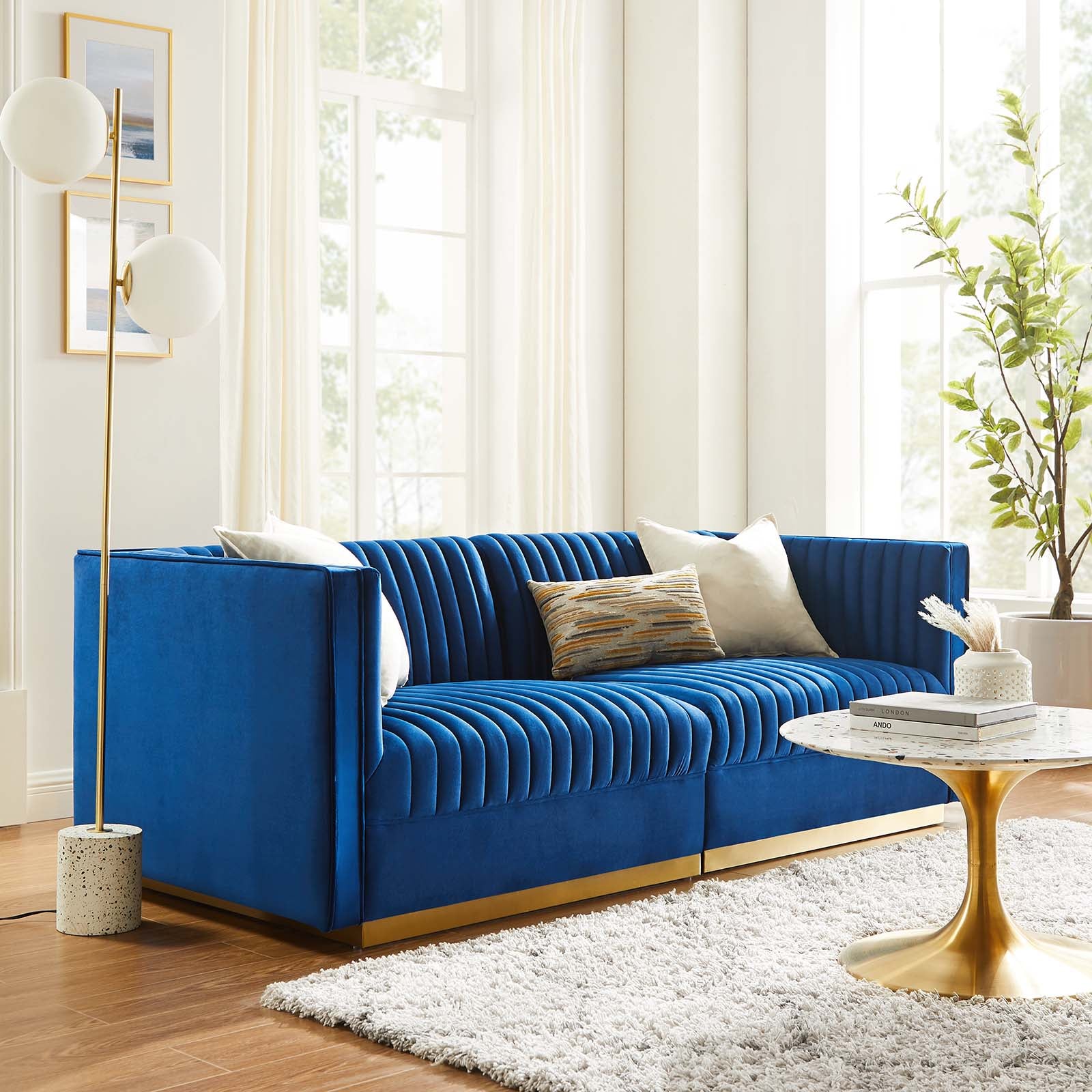 Modway Sectional Sofas - Sanguine Channel Tufted Performance Velvet Modular Sectional Sofa Loveseat Navy