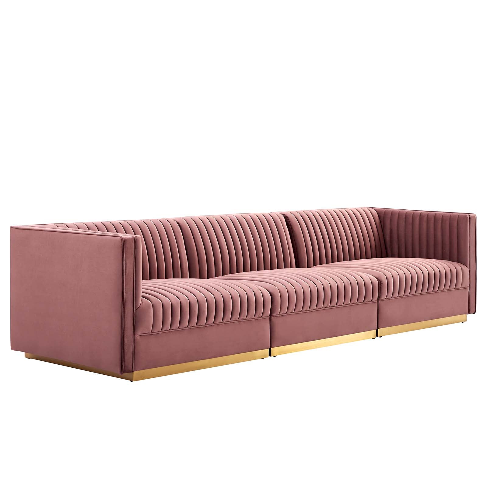 Modway Sectional Sofas - Sanguine Channel Tufted Performance Velvet 3-Seat Modular Sectional Sofa Dusty Rose