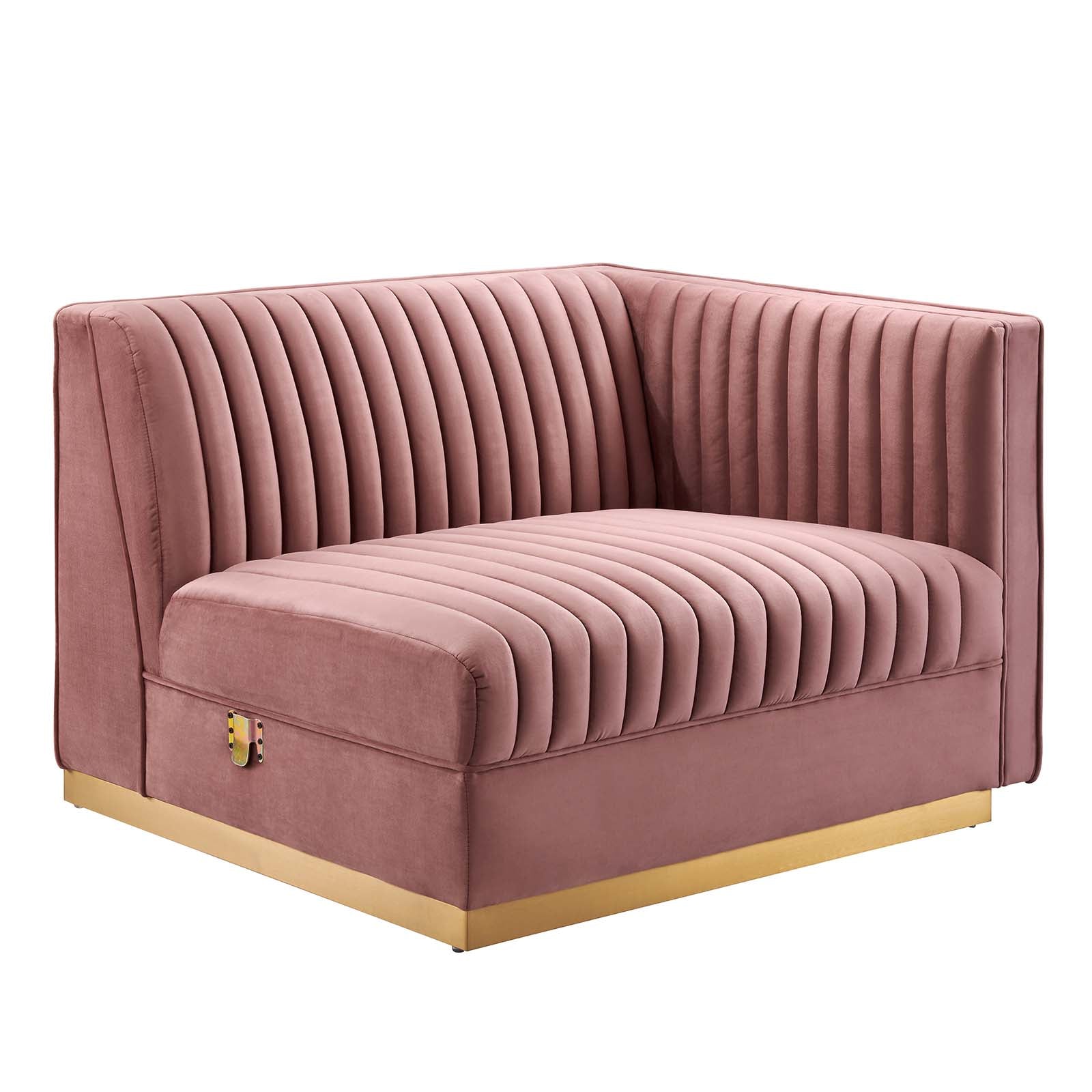 Modway Sectional Sofas - Sanguine Channel Tufted Performance Velvet 3-Seat Modular Sectional Sofa Dusty Rose