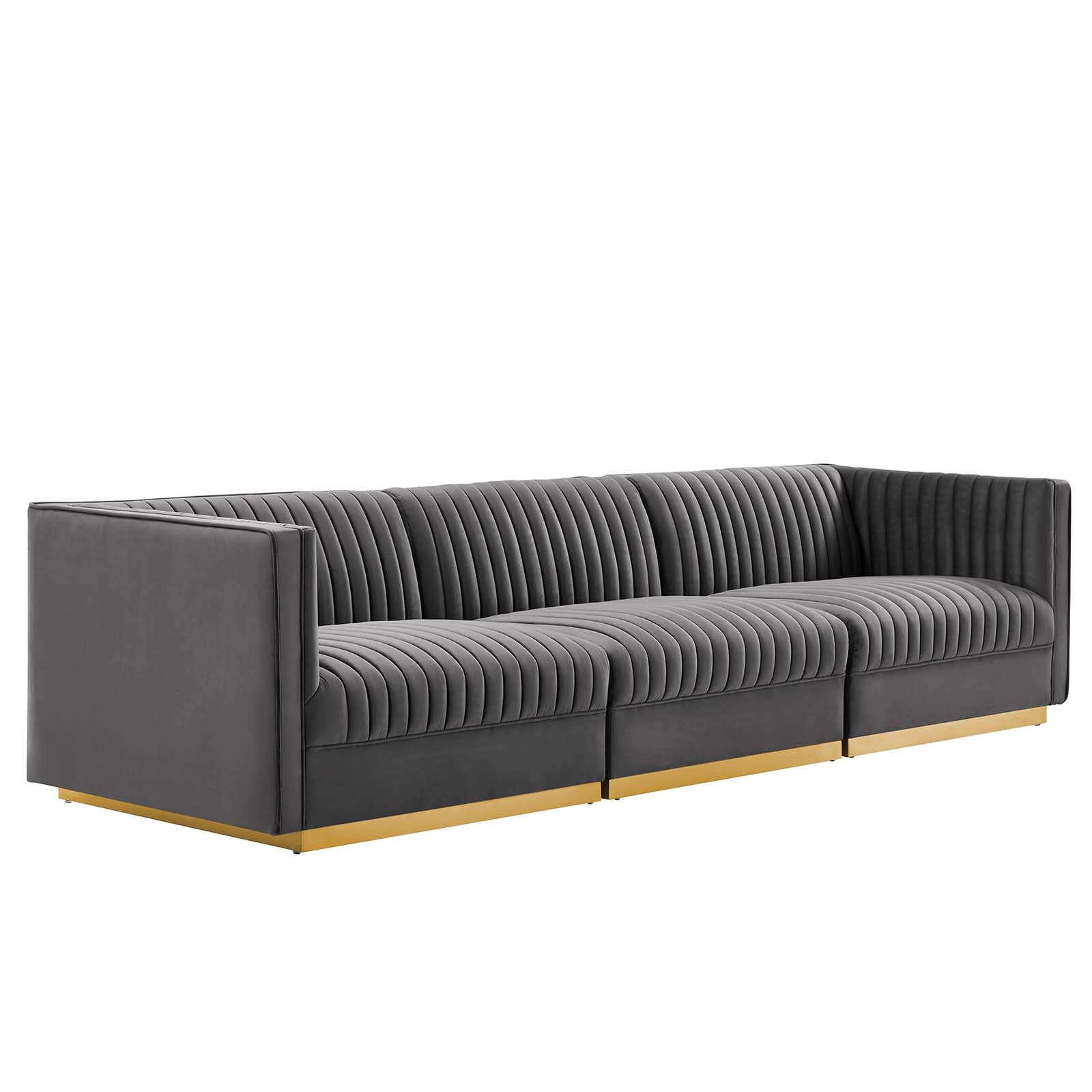 Modway Sectional Sofas - Sanguine Channel Tufted Performance Velvet 3-Seat Modular Sectional Sofa Gray