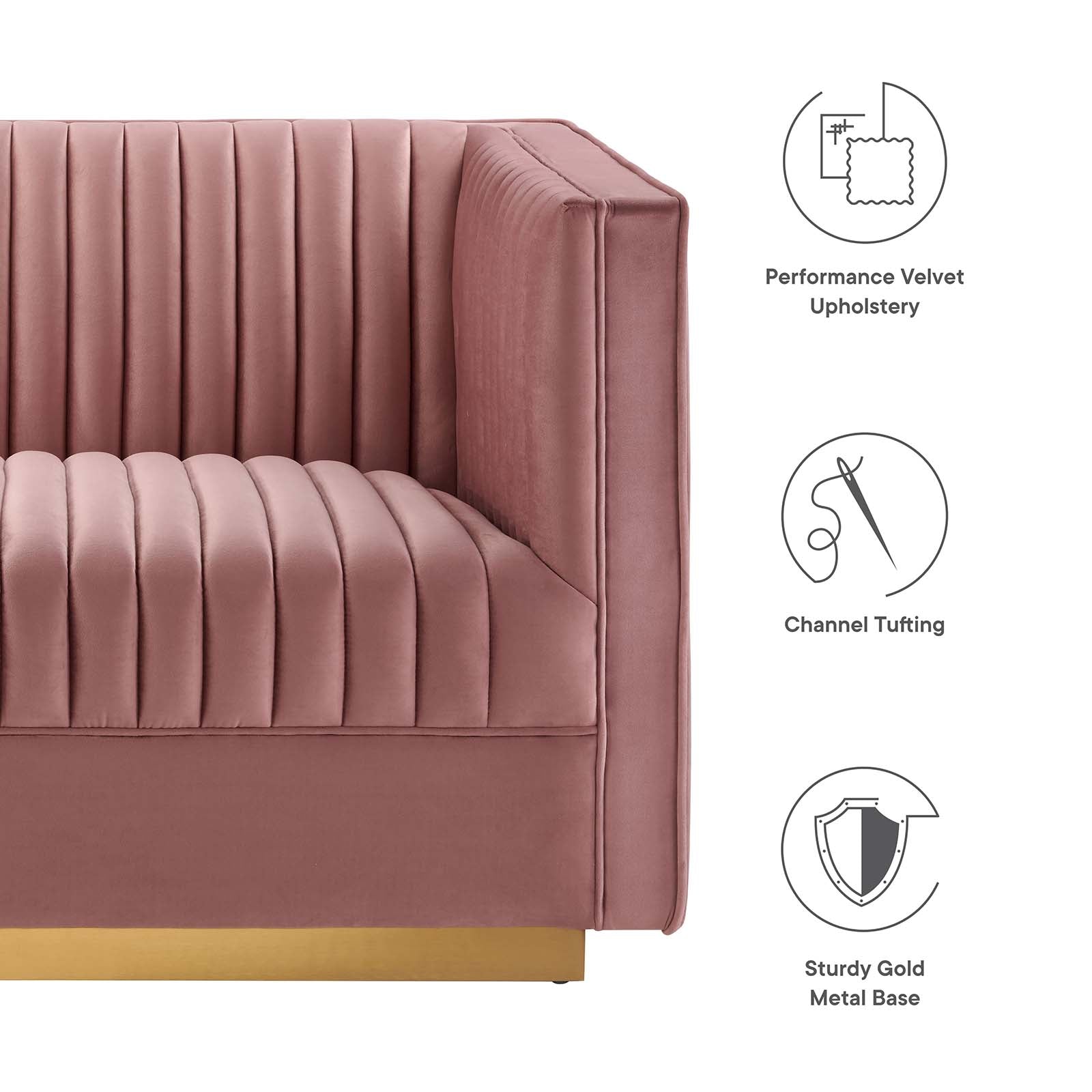 Modway Sectional Sofas - Sanguine Channel Tufted Performance Velvet 4 Piece Modular Sectional Sofa Dusty Rose