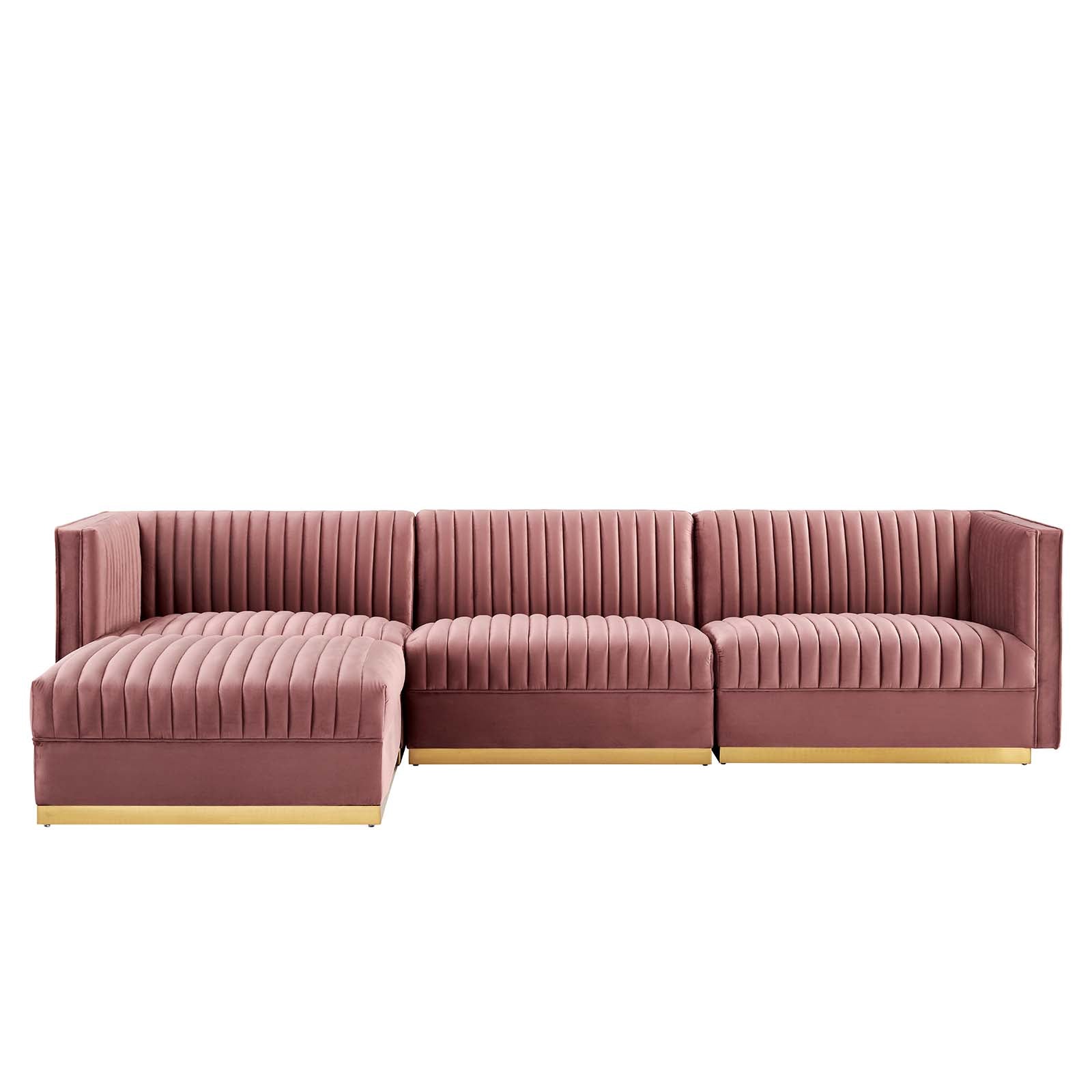 Modway Sectional Sofas - Sanguine Channel Tufted Performance Velvet 4 Piece Modular Sectional Sofa Dusty Rose