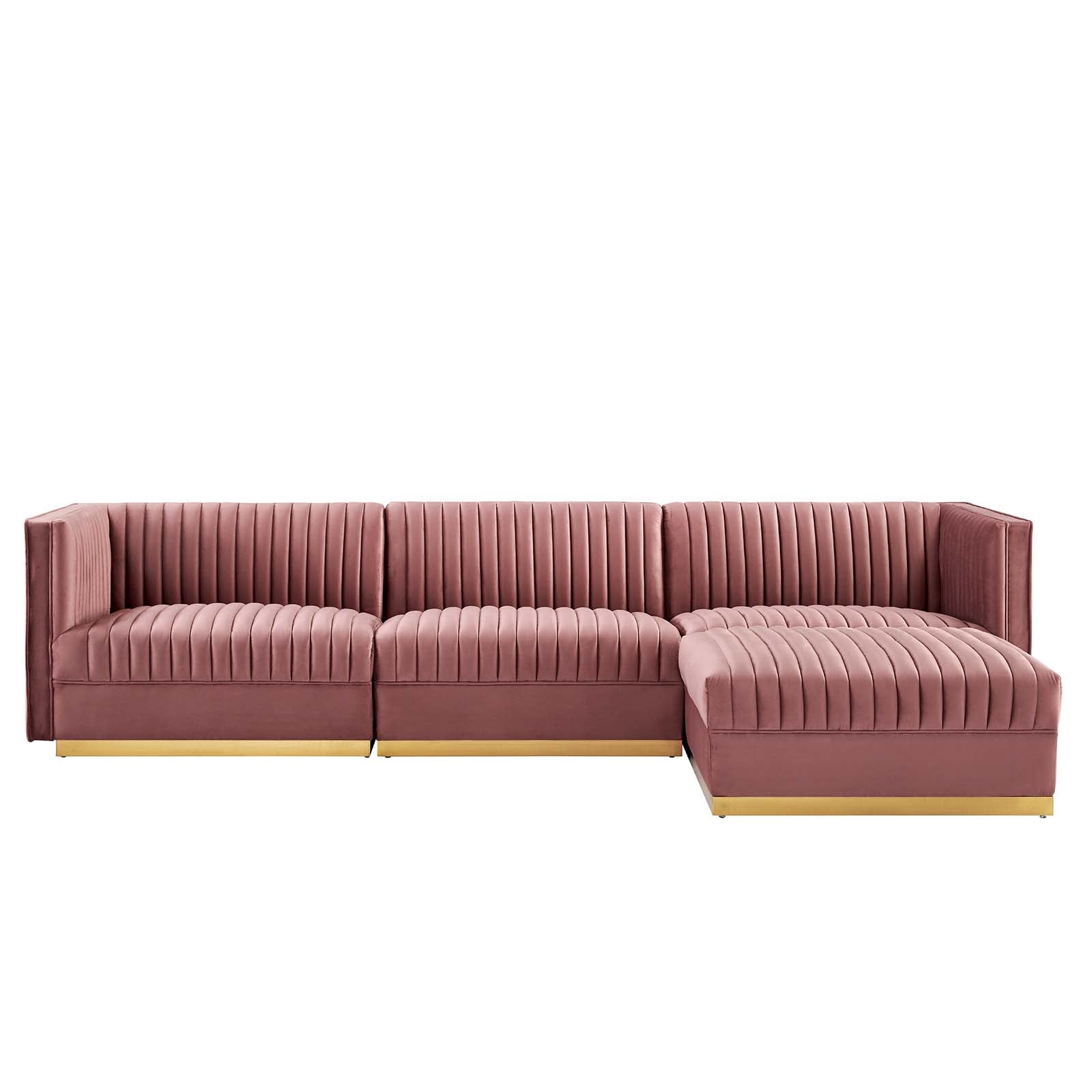 Modway Sectional Sofas - Sanguine Channel Tufted Performance Velvet 4 Piece Modular Sectional Sofa Dusty Rose