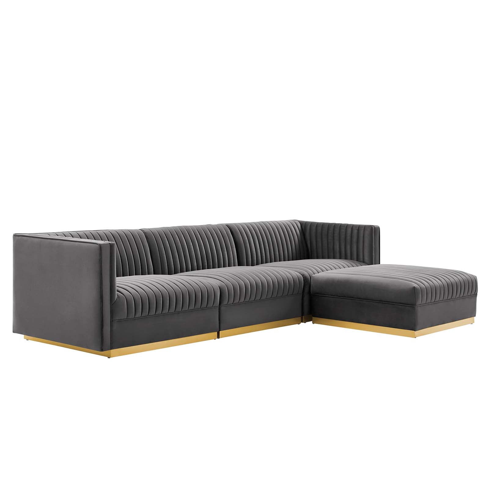 Modway Sectional Sofas - Sanguine Channel Tufted Performance Velvet 4 Piece Modular Sectional Sofa Gray