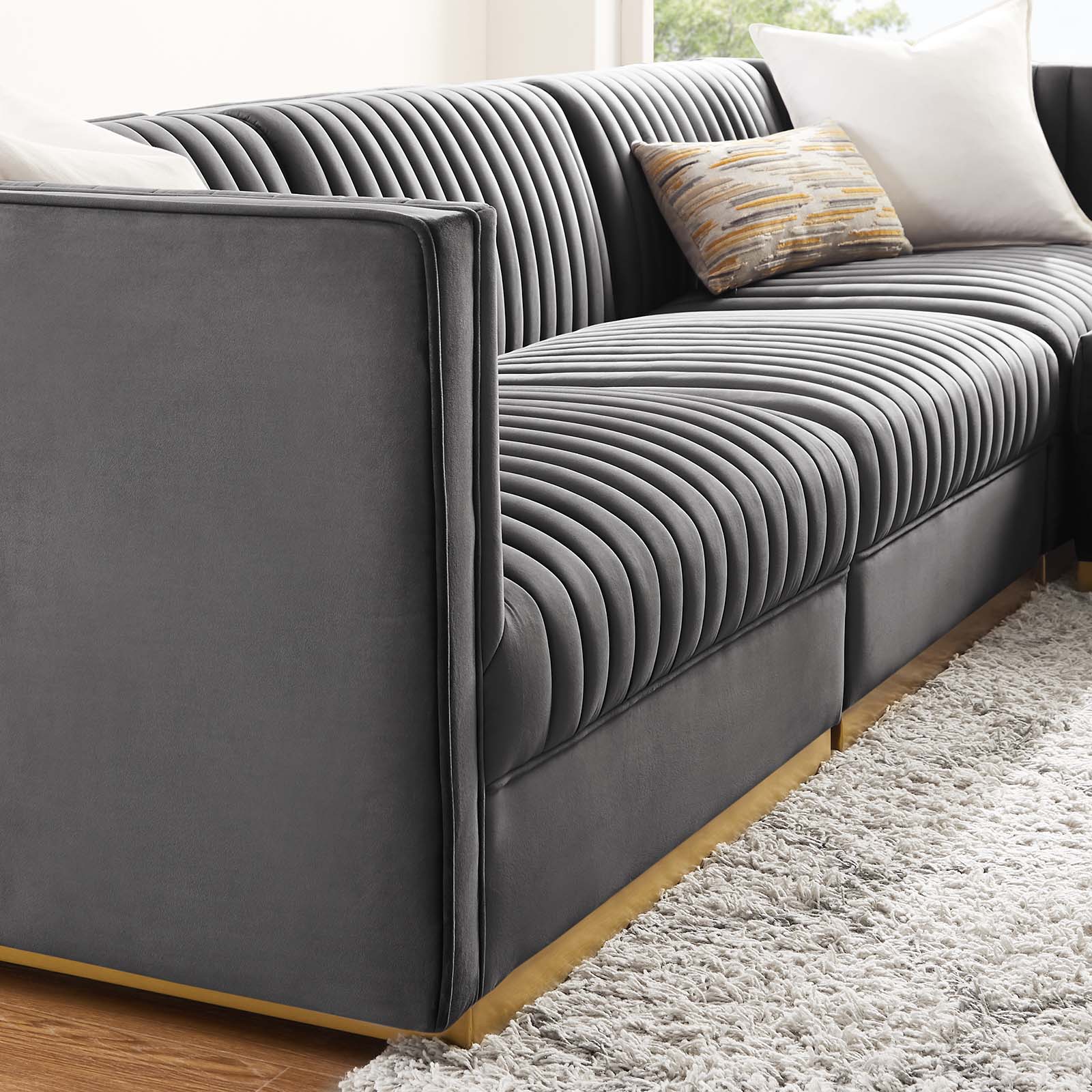 Modway Sectional Sofas - Sanguine Channel Tufted Performance Velvet 4 Piece Modular Sectional Sofa Gray