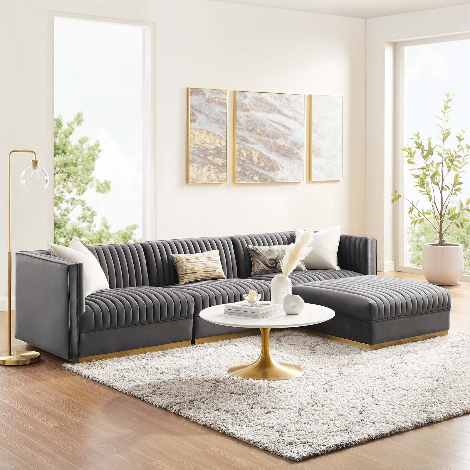 Modway Sectional Sofas - Sanguine Channel Tufted Performance Velvet 4 Piece Modular Sectional Sofa Gray
