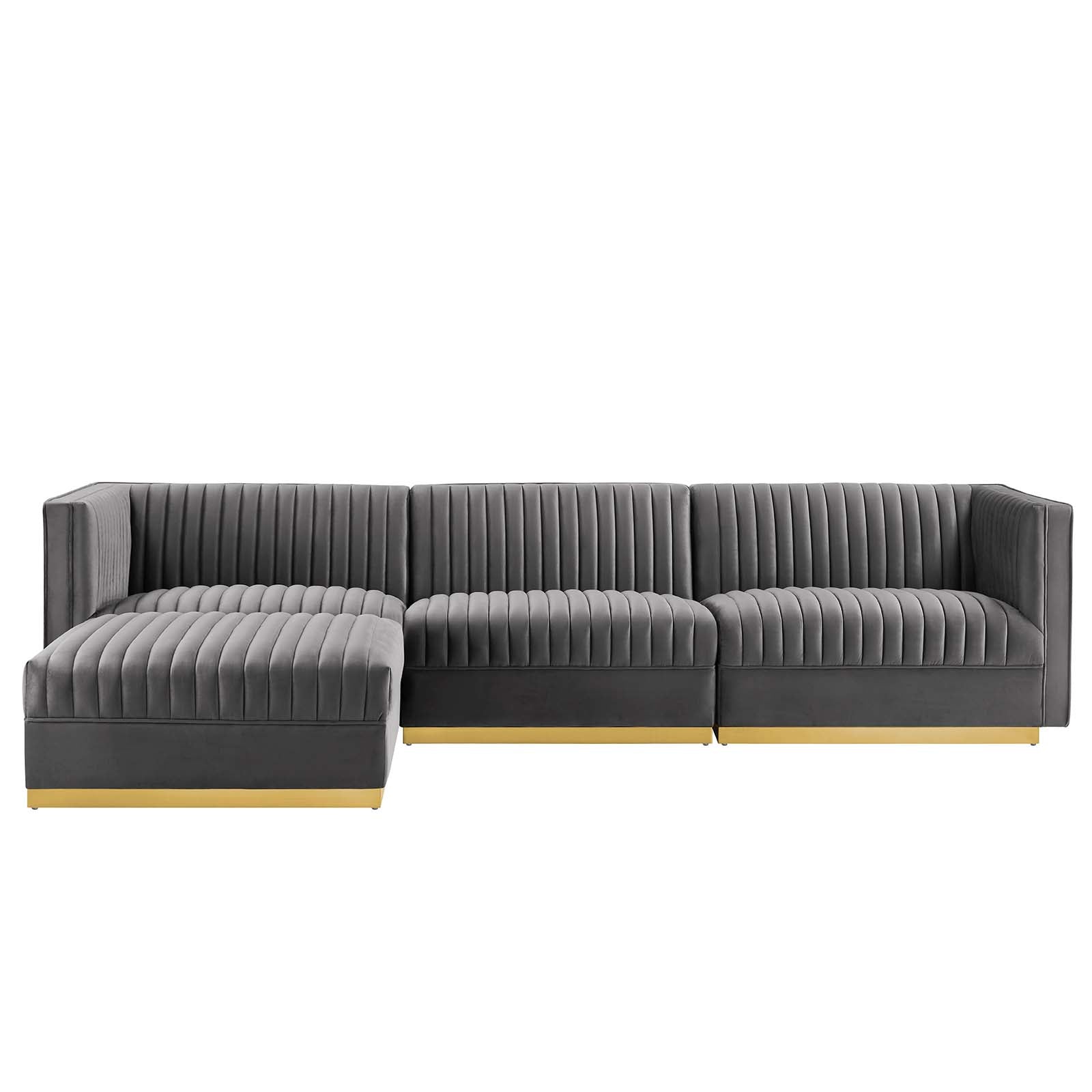 Modway Sectional Sofas - Sanguine Channel Tufted Performance Velvet 4 Piece Modular Sectional Sofa Gray