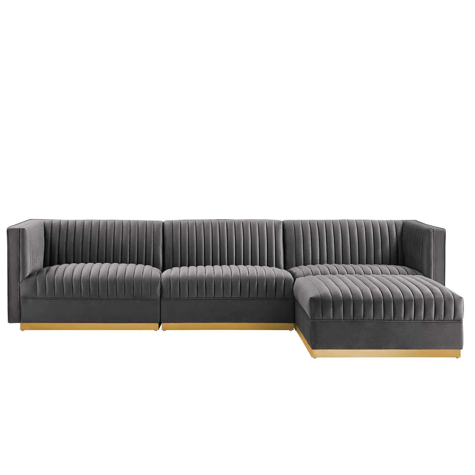 Modway Sectional Sofas - Sanguine Channel Tufted Performance Velvet 4 Piece Modular Sectional Sofa Gray