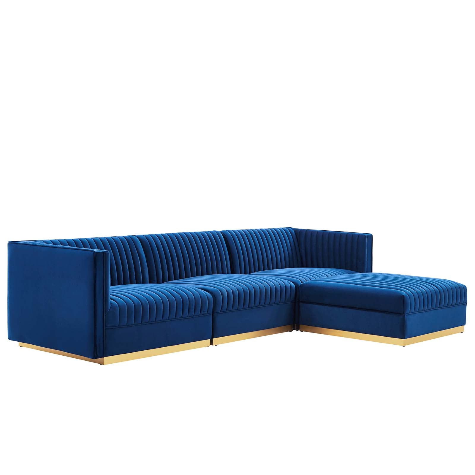 Modway Sectional Sofas - Sanguine Channel Tufted Performance Velvet 4 Piece Modular Sectional Sofa Navy