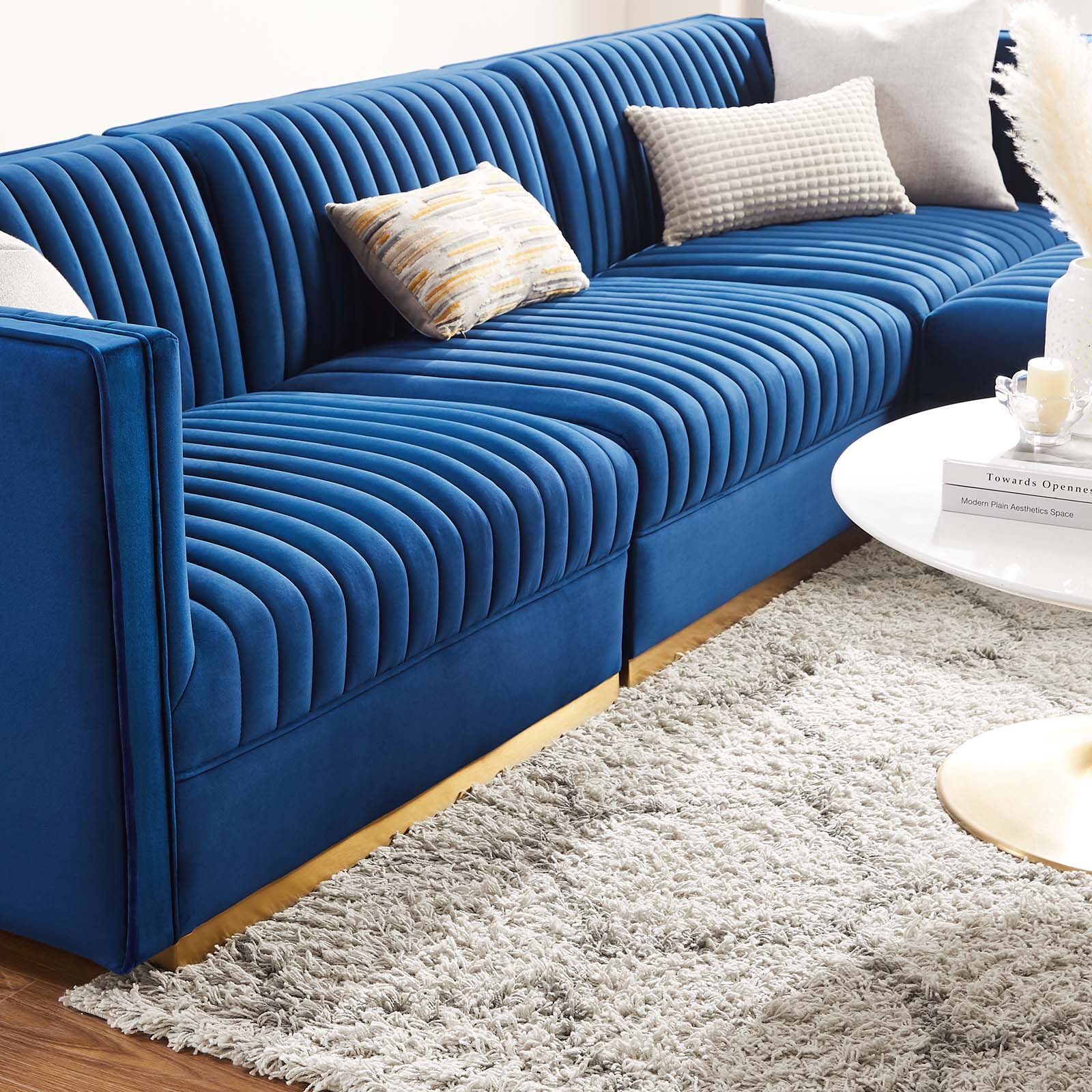 Modway Sectional Sofas - Sanguine Channel Tufted Performance Velvet 4 Piece Modular Sectional Sofa Navy