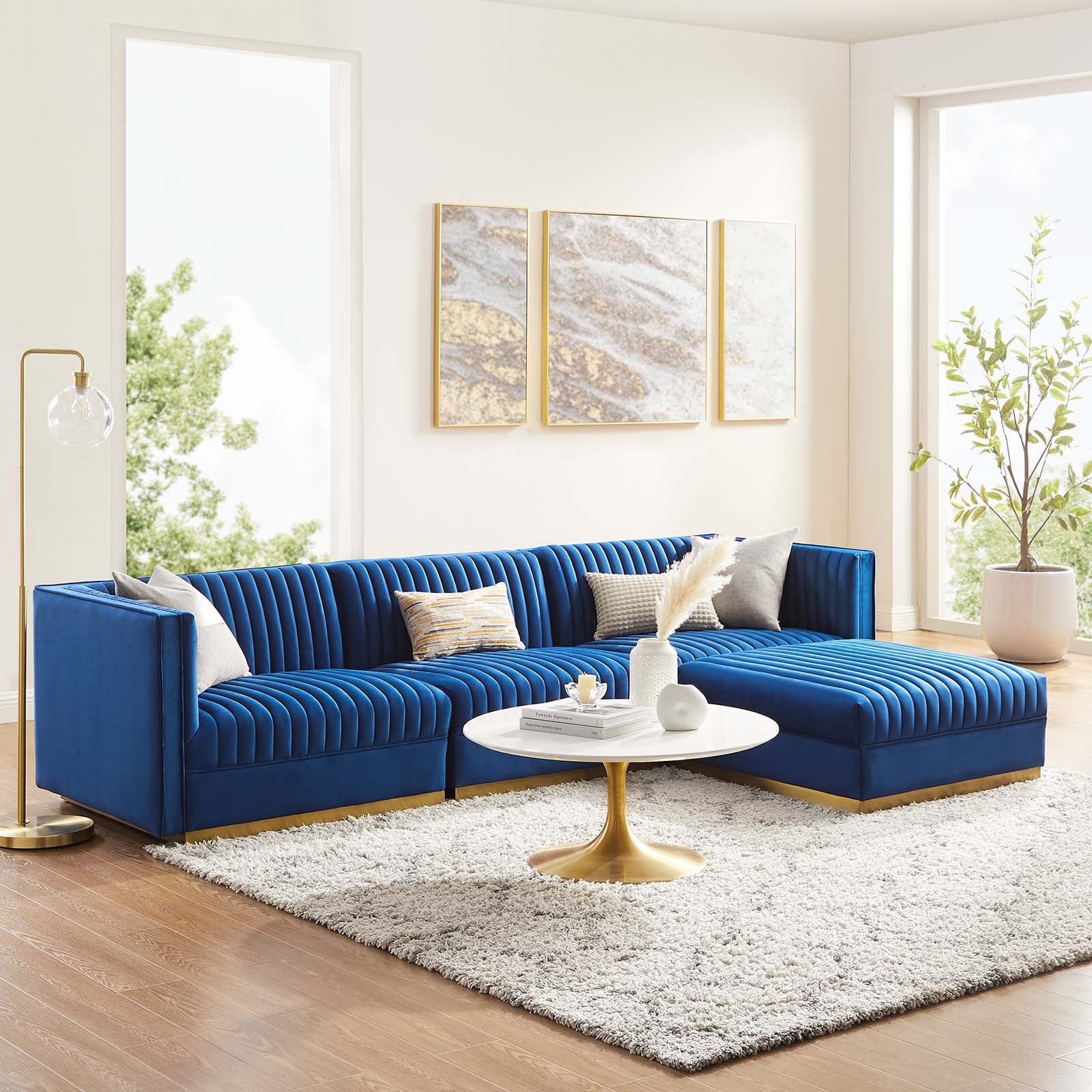 Modway Sectional Sofas - Sanguine Channel Tufted Performance Velvet 4 Piece Modular Sectional Sofa Navy