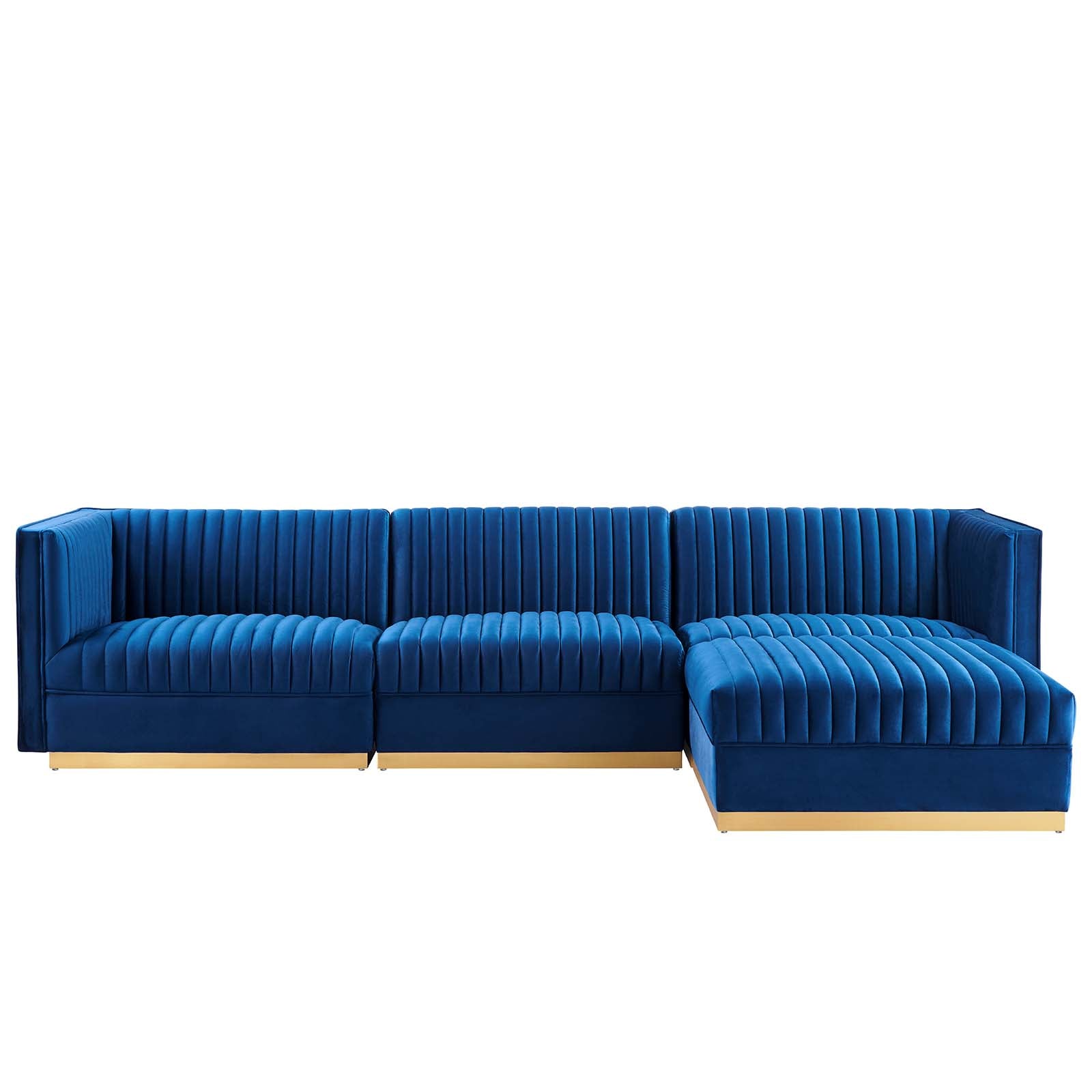 Modway Sectional Sofas - Sanguine Channel Tufted Performance Velvet 4 Piece Modular Sectional Sofa Navy