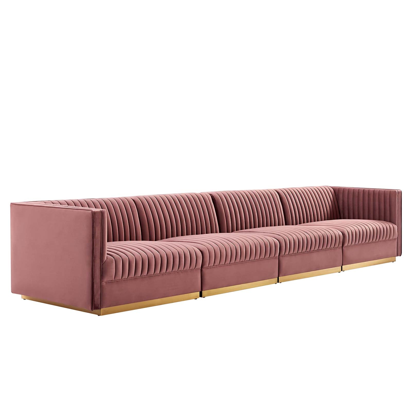 Modway Sectional Sofas - Sanguine Channel Tufted Performance Velvet 4-Seat Modular Sectional Sofa Dusty Rose