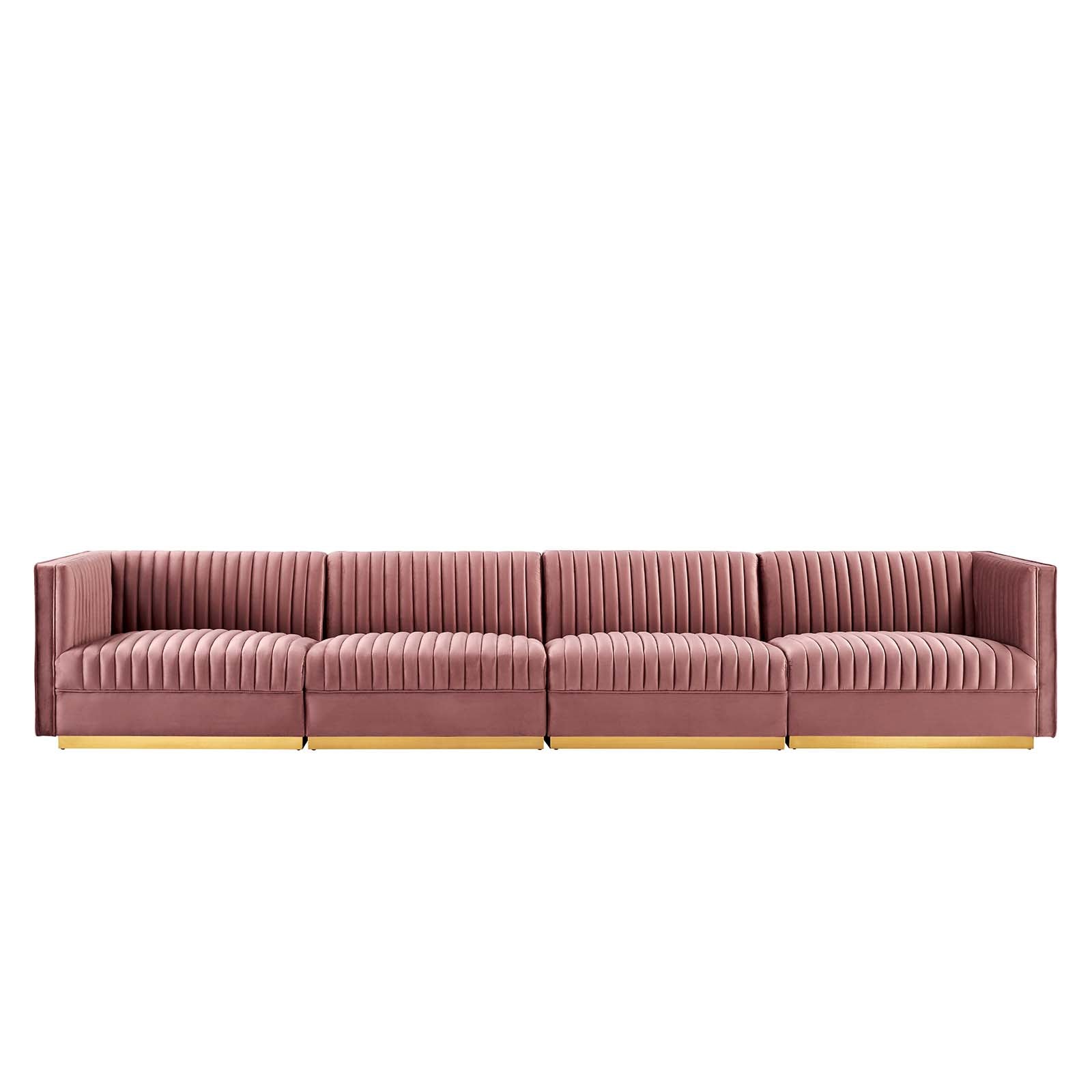 Modway Sectional Sofas - Sanguine Channel Tufted Performance Velvet 4-Seat Modular Sectional Sofa Dusty Rose