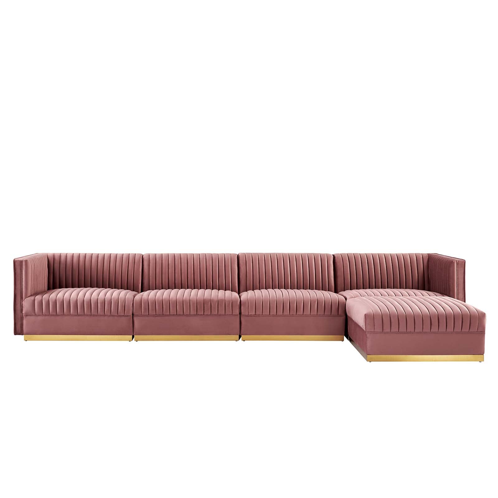 Modway Sectional Sofas - Sanguine Channel Tufted Performance Velvet 5 Piece Modular Sectional Sofa Dusty Rose
