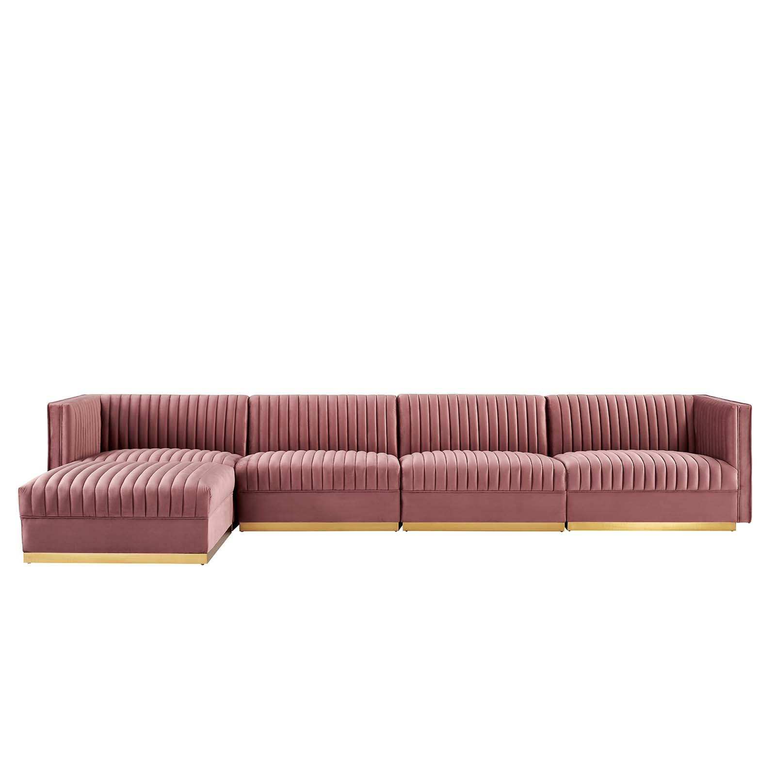 Modway Sectional Sofas - Sanguine Channel Tufted Performance Velvet 5 Piece Modular Sectional Sofa Dusty Rose