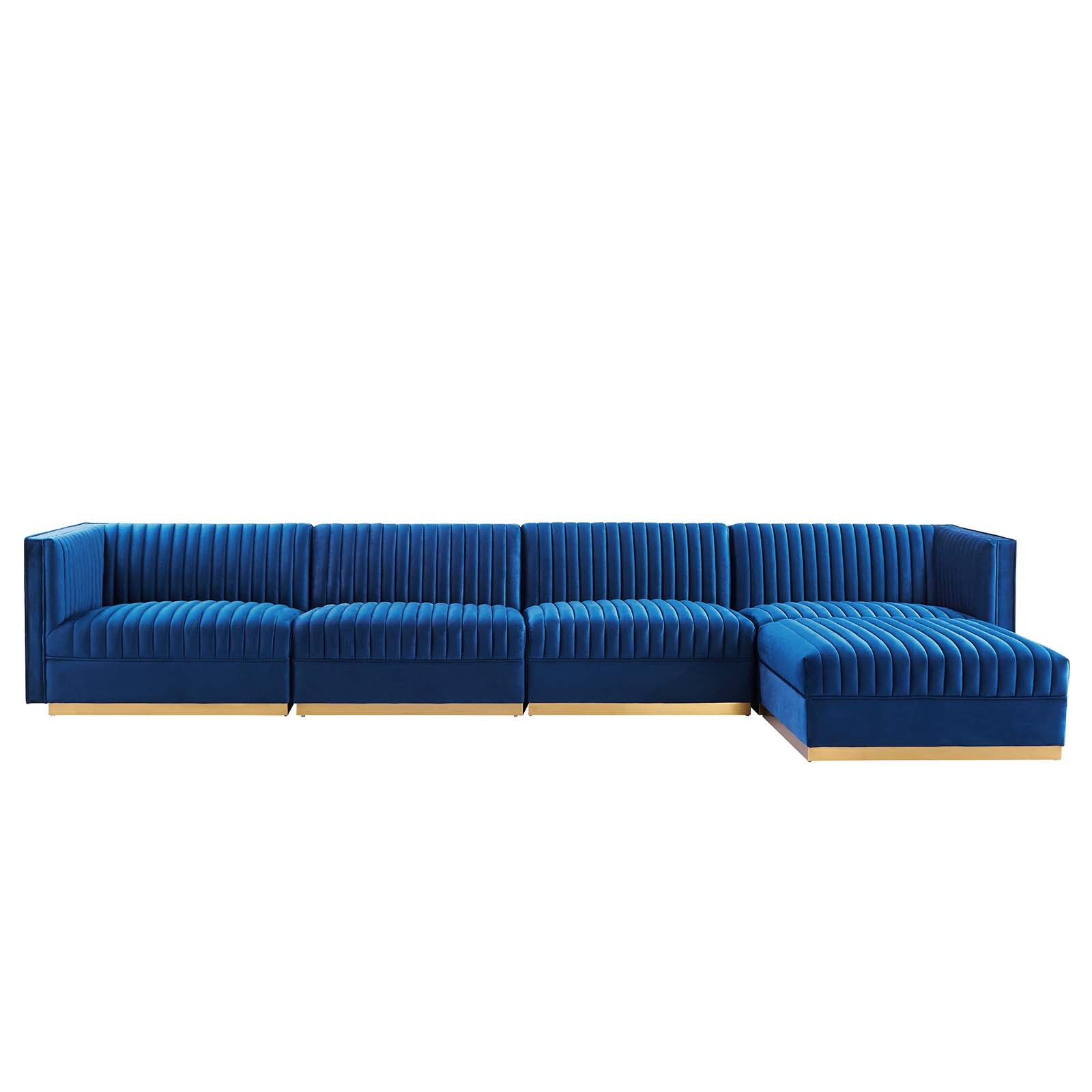 Modway Sectional Sofas - Sanguine Channel Tufted Performance Velvet 5 Piece Modular Sectional Sofa Navy