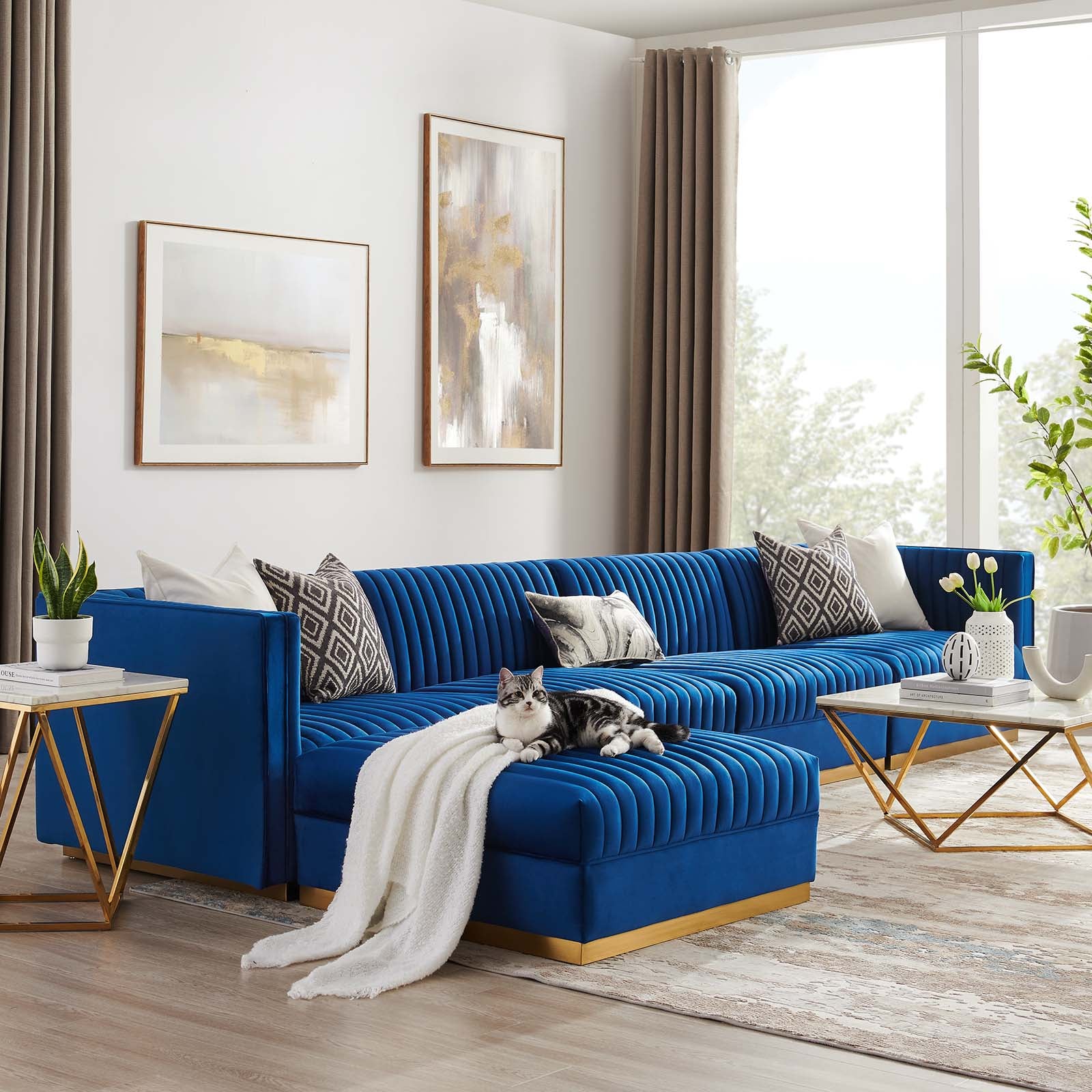 Sanguine Channel Tufted Performance Velvet 5 Piece Modular Sectional S