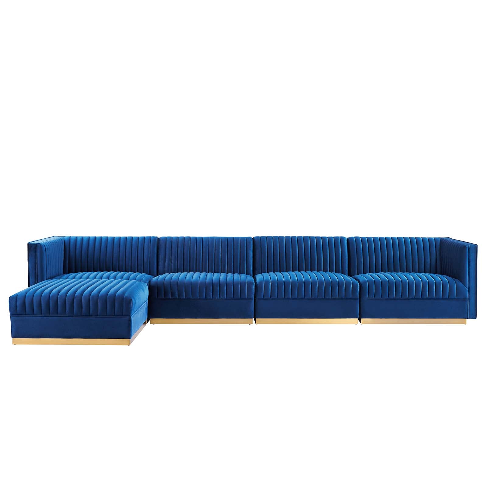 Modway Sectional Sofas - Sanguine Channel Tufted Performance Velvet 5 Piece Modular Sectional Sofa Navy