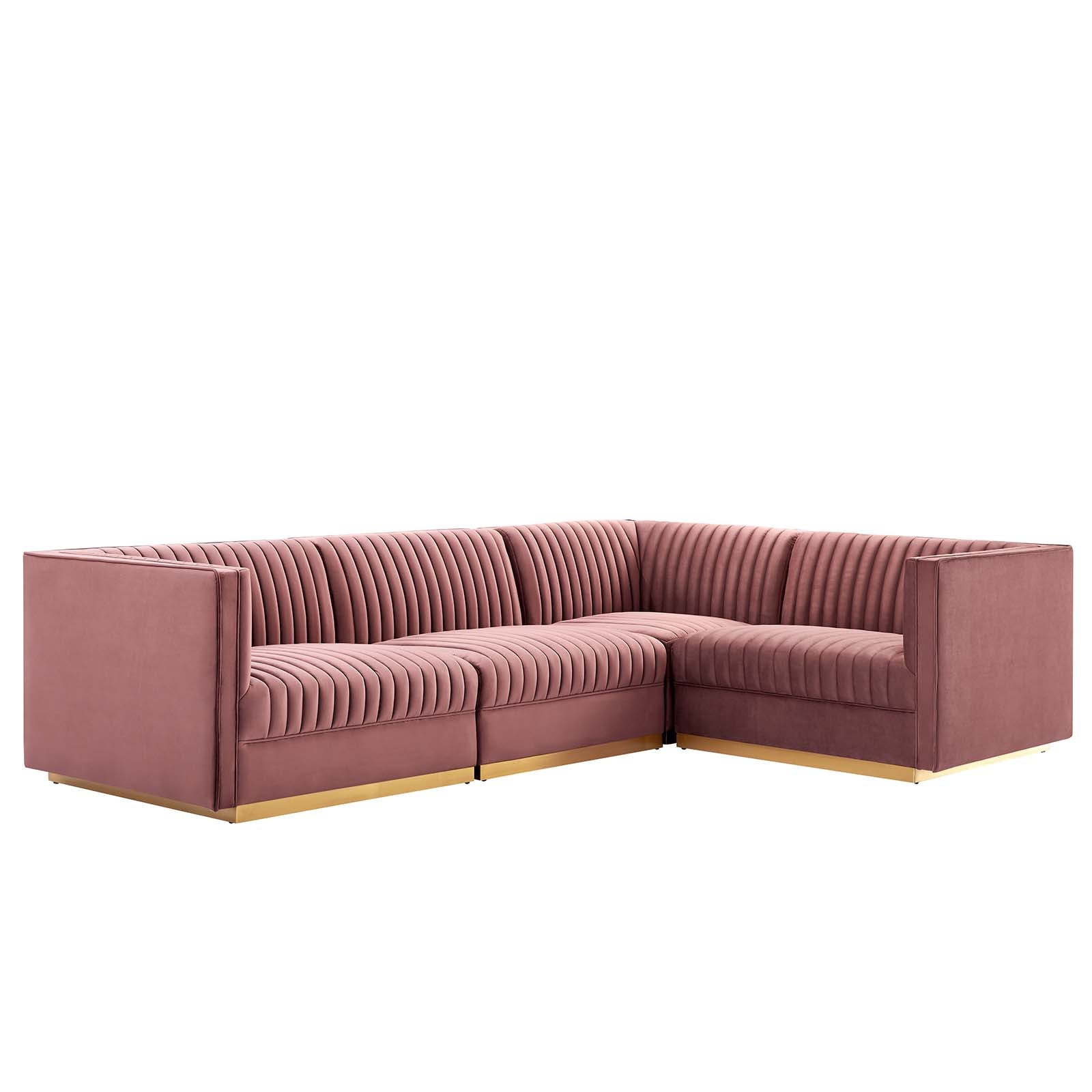 Modway Sectional Sofas - Sanguine Channel Tufted Performance Velvet 4 Piece Right-Facing Modular Sectional Sofa Dusty Rose