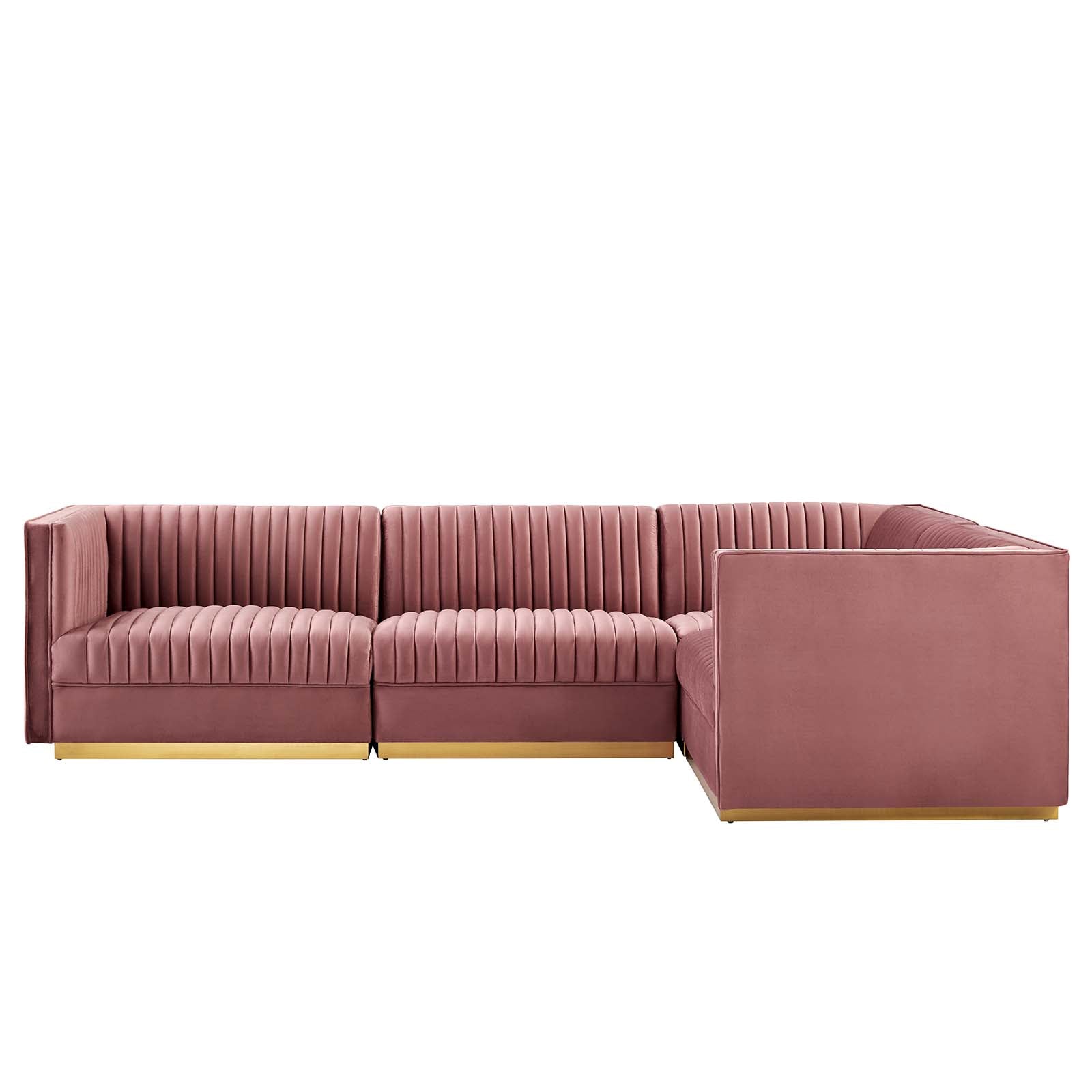 Modway Sectional Sofas - Sanguine Channel Tufted Performance Velvet 4 Piece Right-Facing Modular Sectional Sofa Dusty Rose