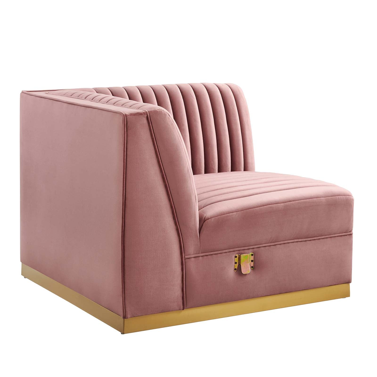 Modway Sectional Sofas - Sanguine Channel Tufted Performance Velvet 4 Piece Right-Facing Modular Sectional Sofa Dusty Rose