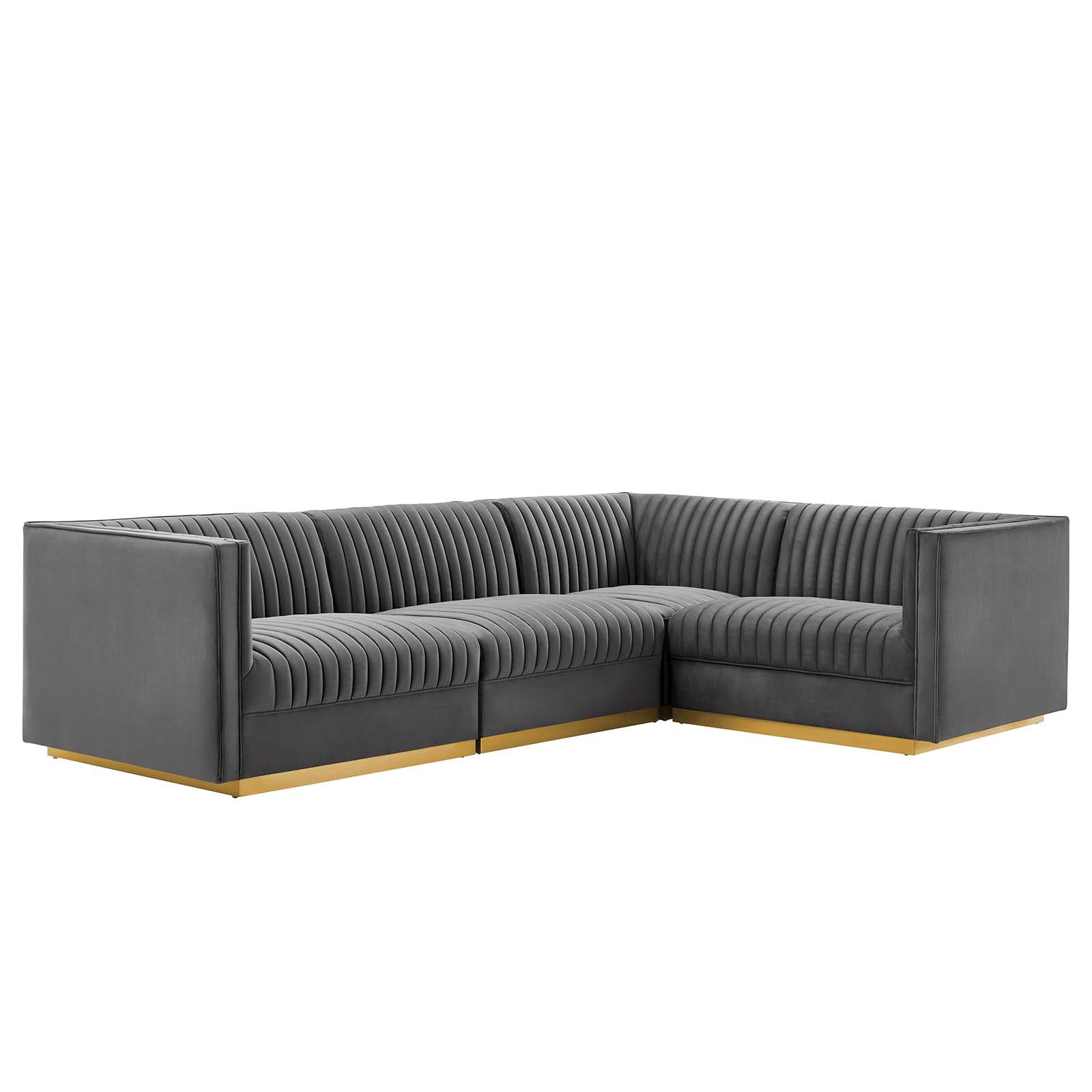 Modway Sectional Sofas - Sanguine Channel Tufted Performance Velvet 4 Piece Right-Facing Modular Sectional Sofa Gray