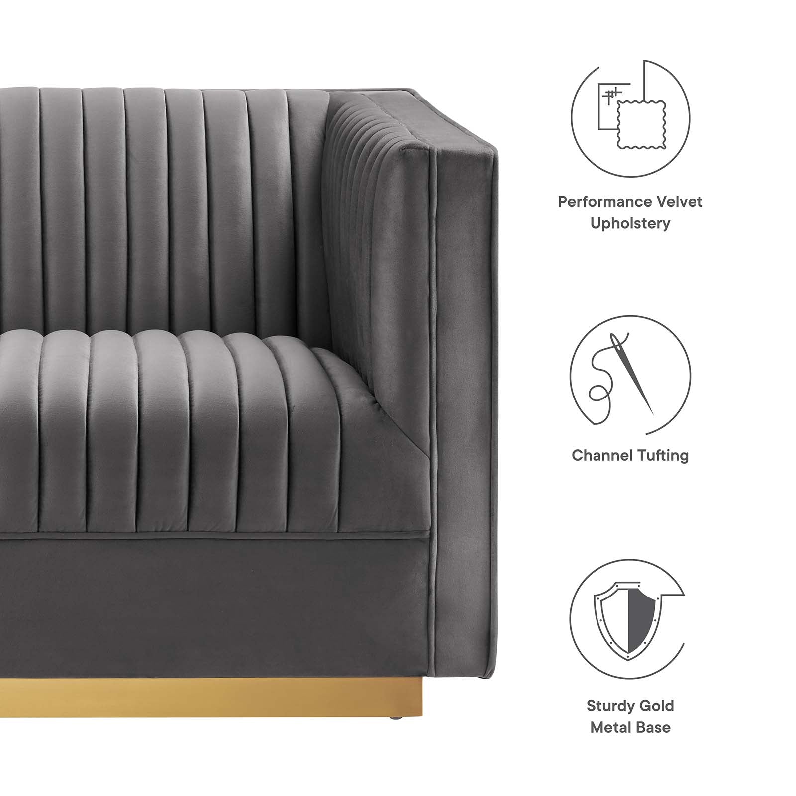 Modway Sectional Sofas - Sanguine Channel Tufted Performance Velvet 4 Piece Right-Facing Modular Sectional Sofa Gray