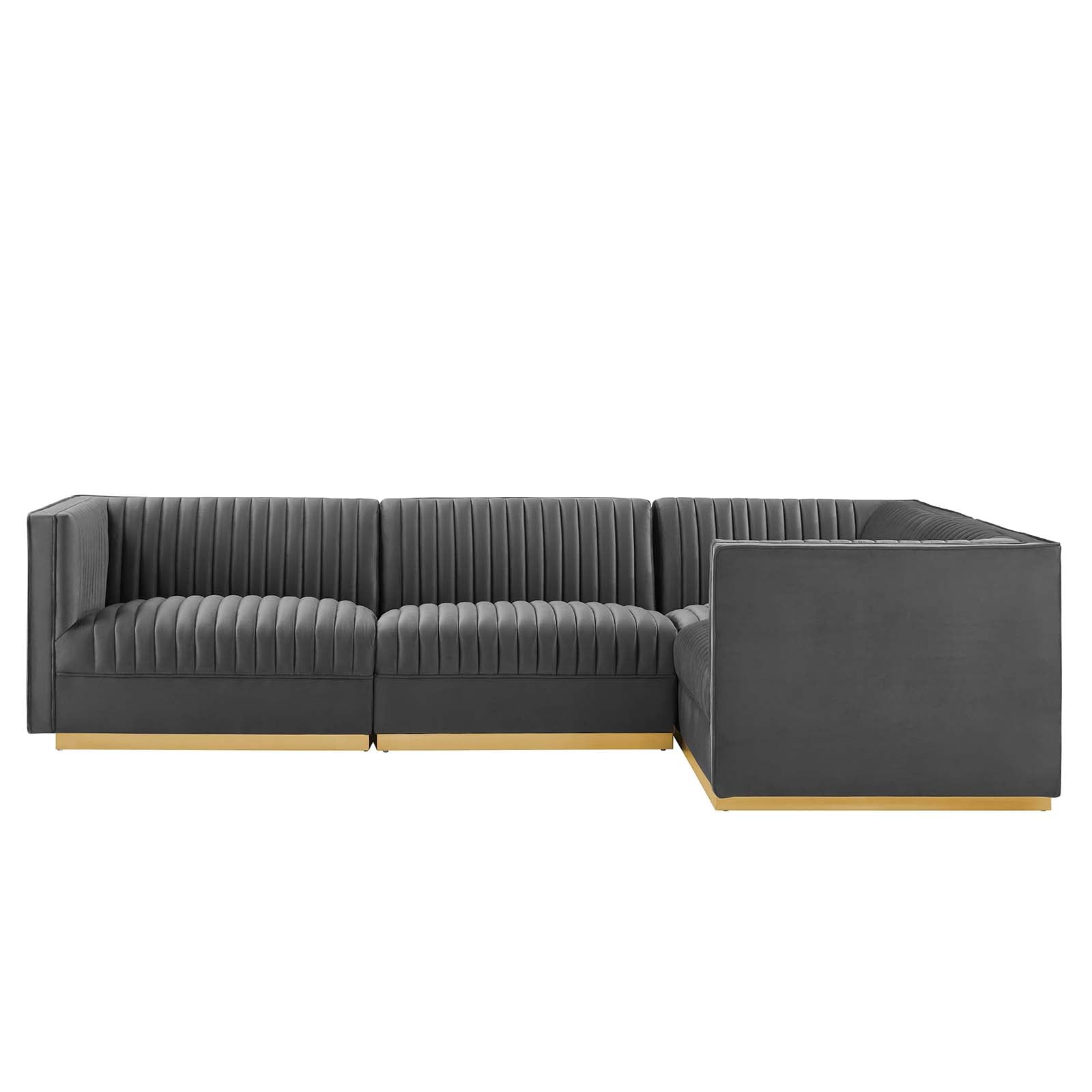 Modway Sectional Sofas - Sanguine Channel Tufted Performance Velvet 4 Piece Right-Facing Modular Sectional Sofa Gray