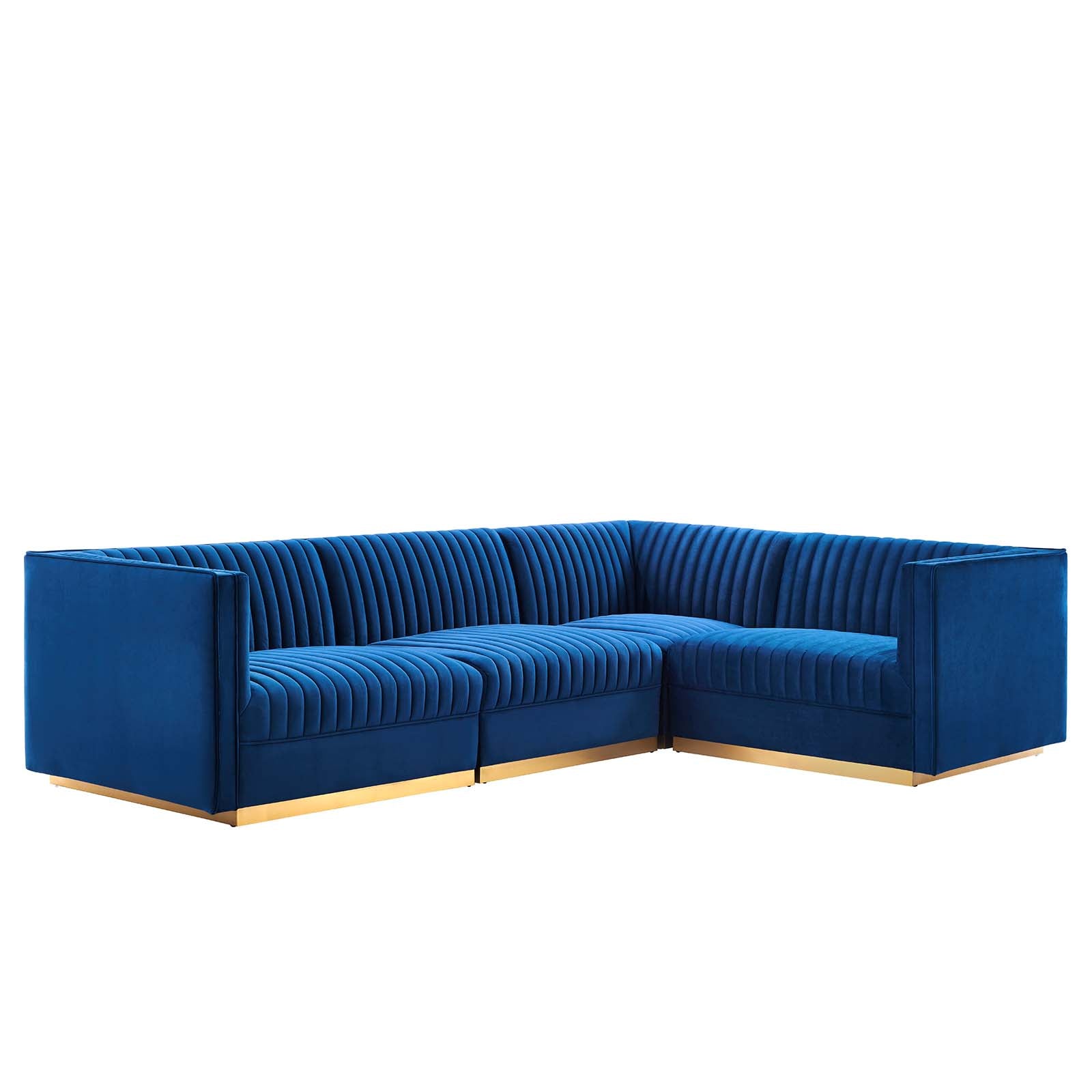 Modway Sectional Sofas - Sanguine Channel Tufted Performance Velvet 4 Piece Right-Facing Modular Sectional Sofa Navy