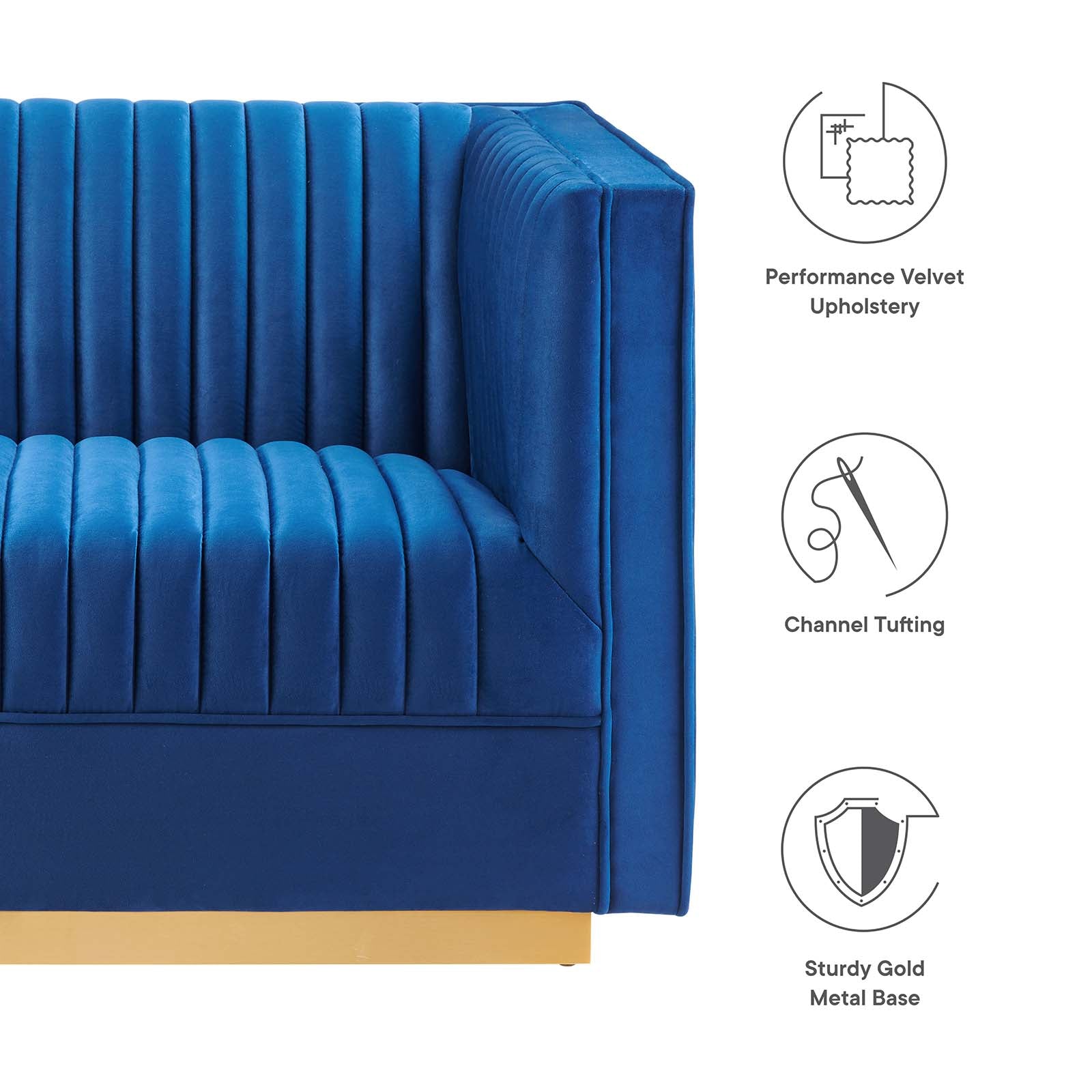 Modway Sectional Sofas - Sanguine Channel Tufted Performance Velvet 4 Piece Right-Facing Modular Sectional Sofa Navy