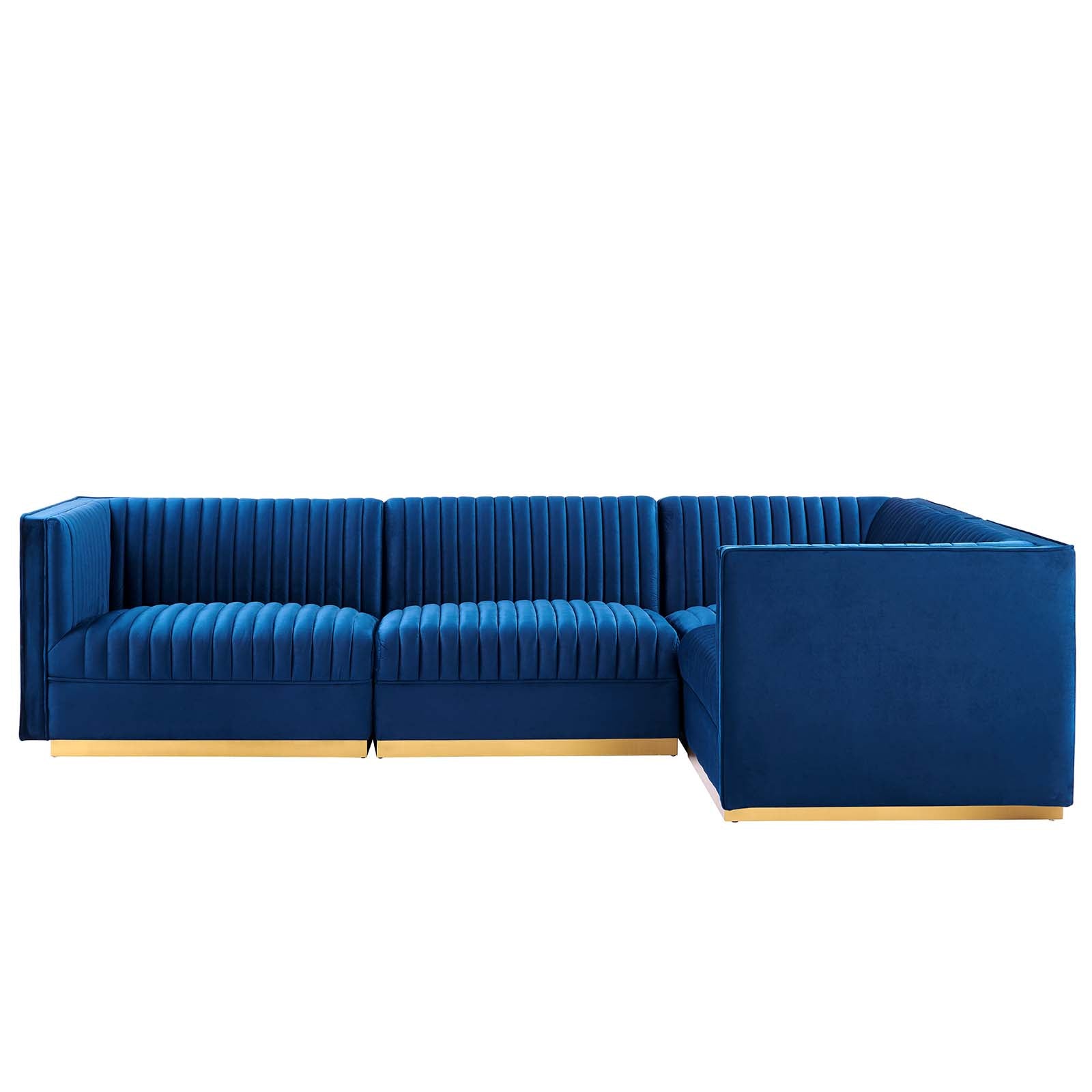 Modway Sectional Sofas - Sanguine Channel Tufted Performance Velvet 4 Piece Right-Facing Modular Sectional Sofa Navy