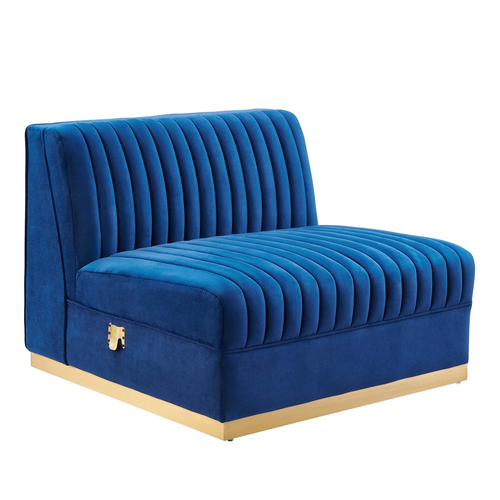 Modway Sectional Sofas - Sanguine Channel Tufted Performance Velvet 4 Piece Right-Facing Modular Sectional Sofa Navy