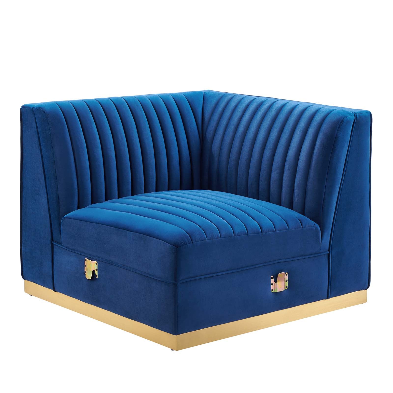 Modway Sectional Sofas - Sanguine Channel Tufted Performance Velvet 4 Piece Right-Facing Modular Sectional Sofa Navy
