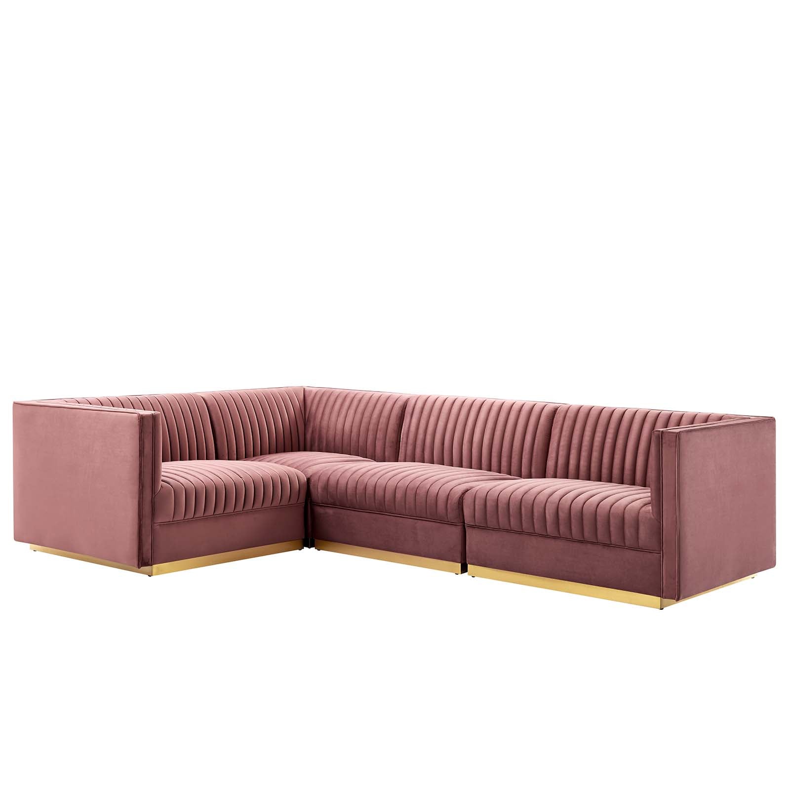 Modway Sectional Sofas - Sanguine Channel Tufted Performance Velvet 4 Piece Left-Facing Modular Sectional Sofa Dusty Rose