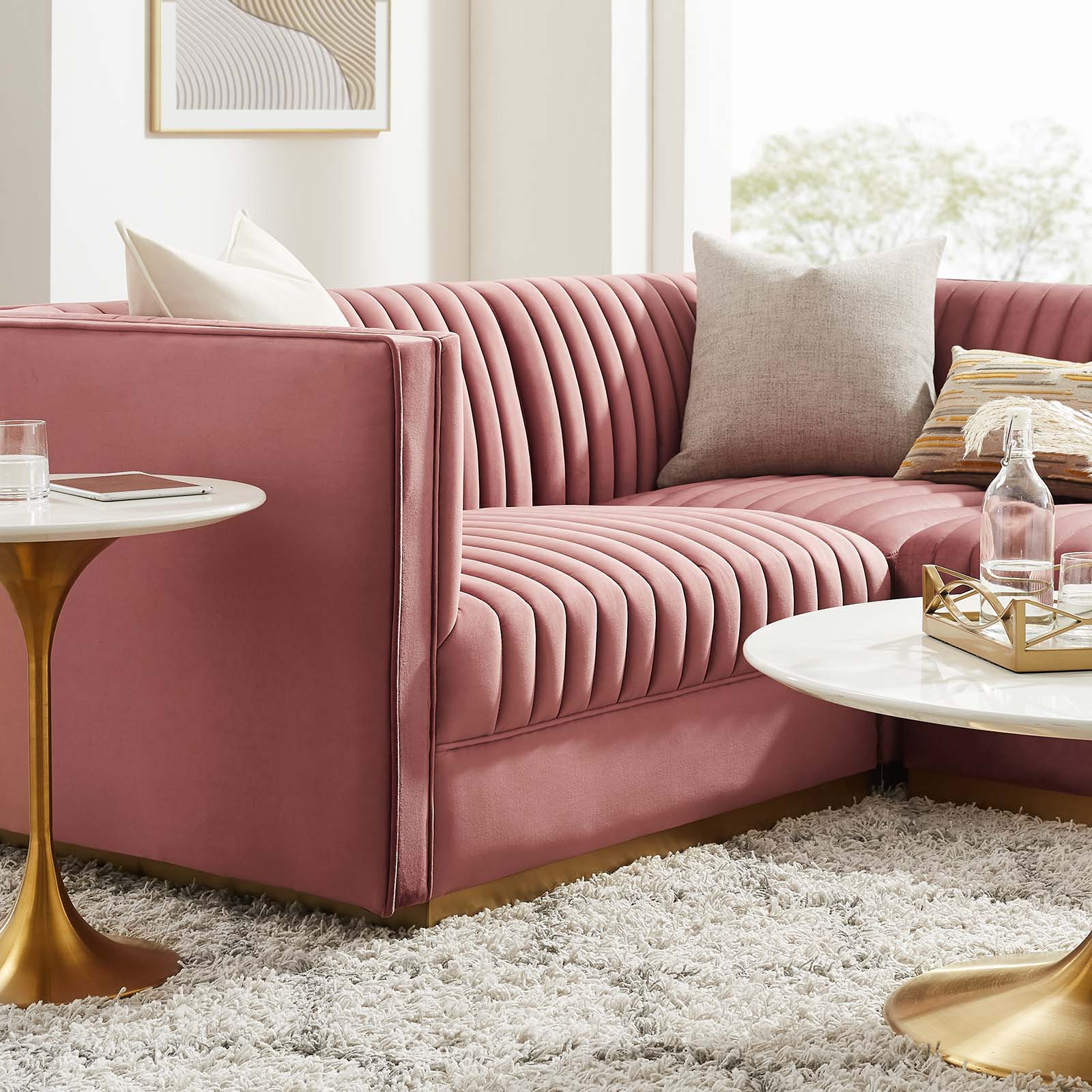 Modway Sectional Sofas - Sanguine Channel Tufted Performance Velvet 4 Piece Left-Facing Modular Sectional Sofa Dusty Rose