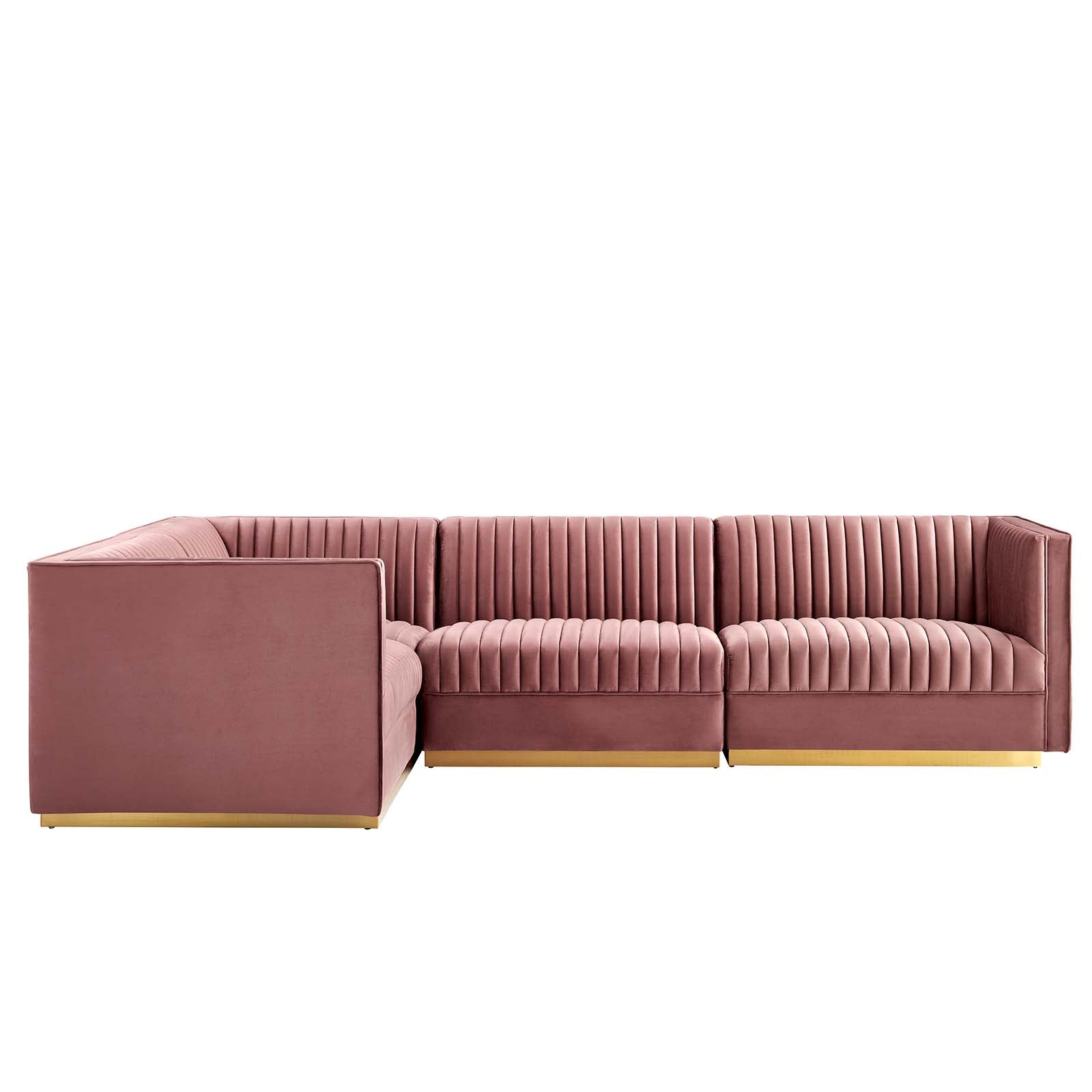 Modway Sectional Sofas - Sanguine Channel Tufted Performance Velvet 4 Piece Left-Facing Modular Sectional Sofa Dusty Rose