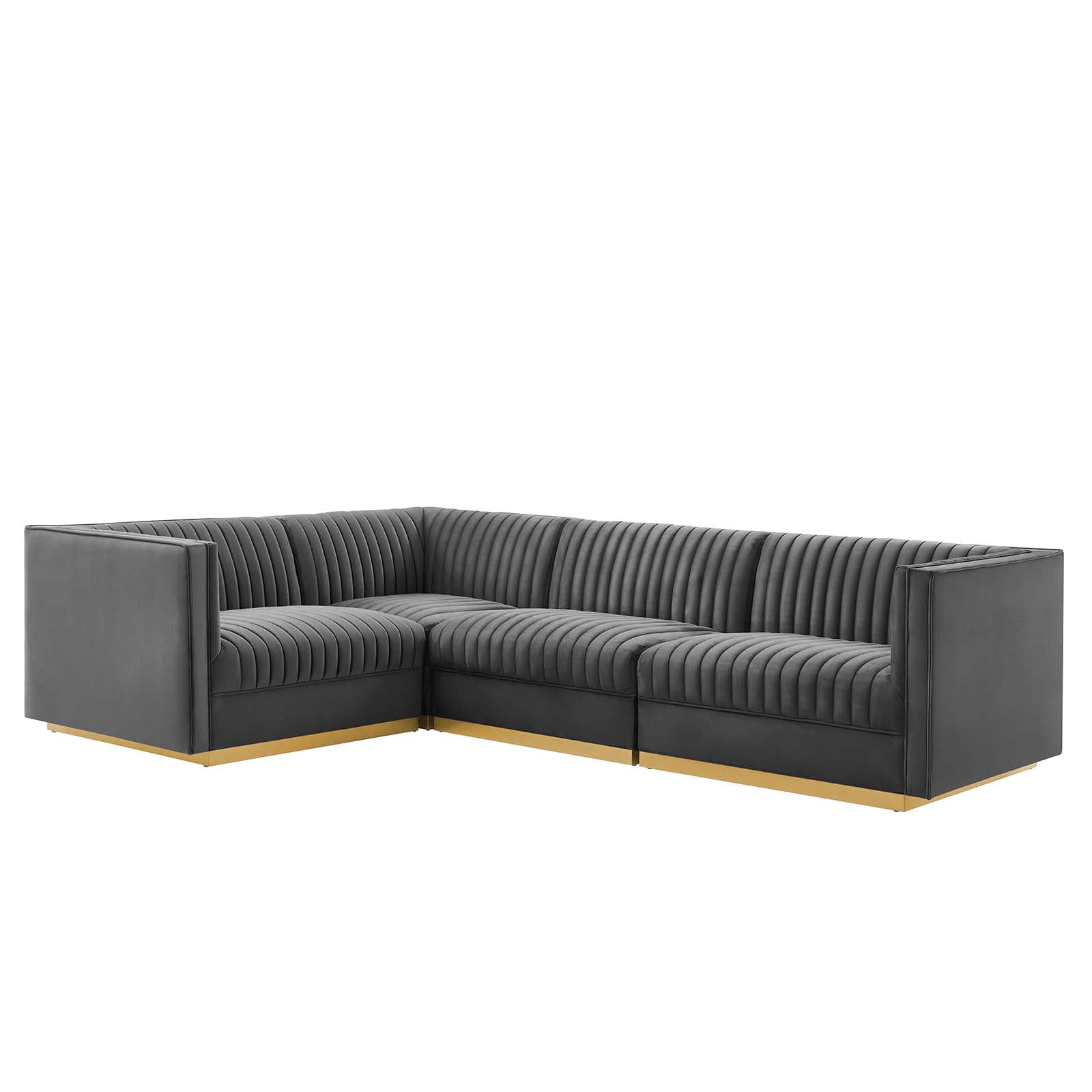Modway Sectional Sofas - Sanguine Channel Tufted Performance Velvet 4 Piece Left-Facing Modular Sectional Sofa Gray