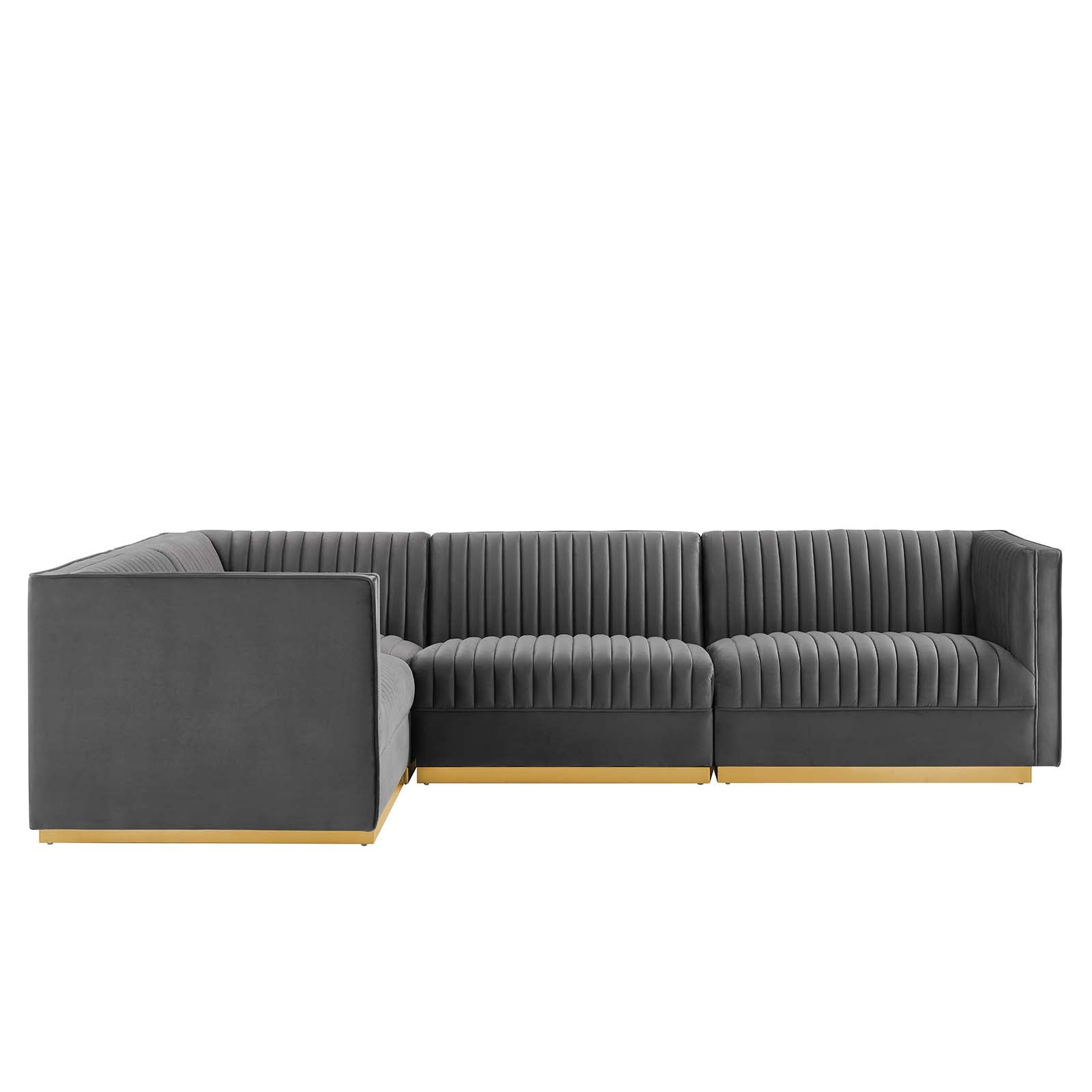 Modway Sectional Sofas - Sanguine Channel Tufted Performance Velvet 4 Piece Left-Facing Modular Sectional Sofa Gray