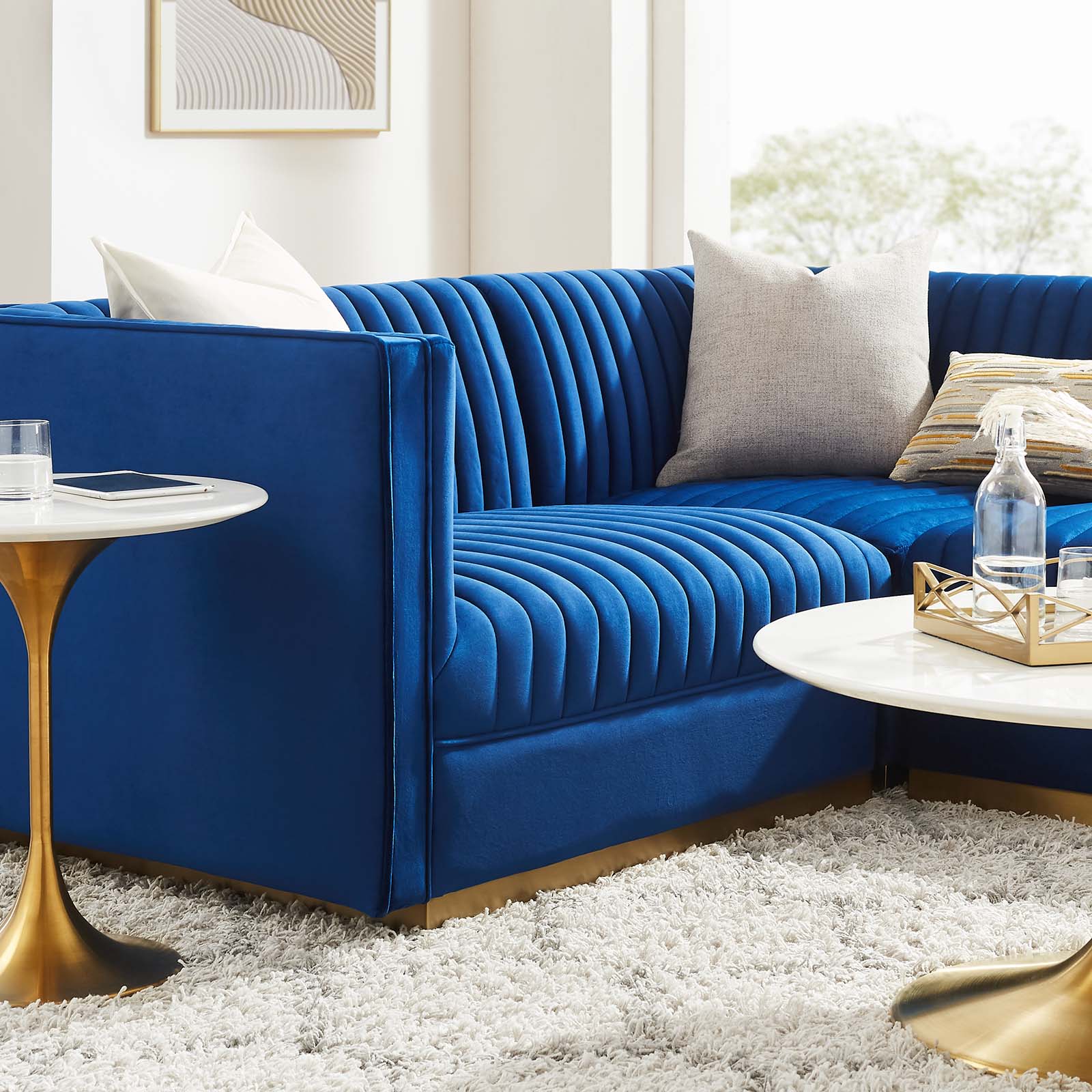 Modway Sectional Sofas - Sanguine Channel Tufted Performance Velvet 4 Piece Left-Facing Modular Sectional Sofa Navy
