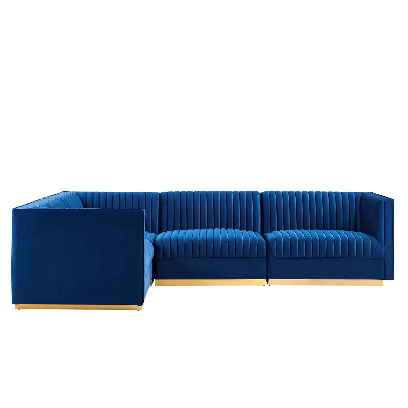 Modway Sectional Sofas - Sanguine Channel Tufted Performance Velvet 4 Piece Left-Facing Modular Sectional Sofa Navy