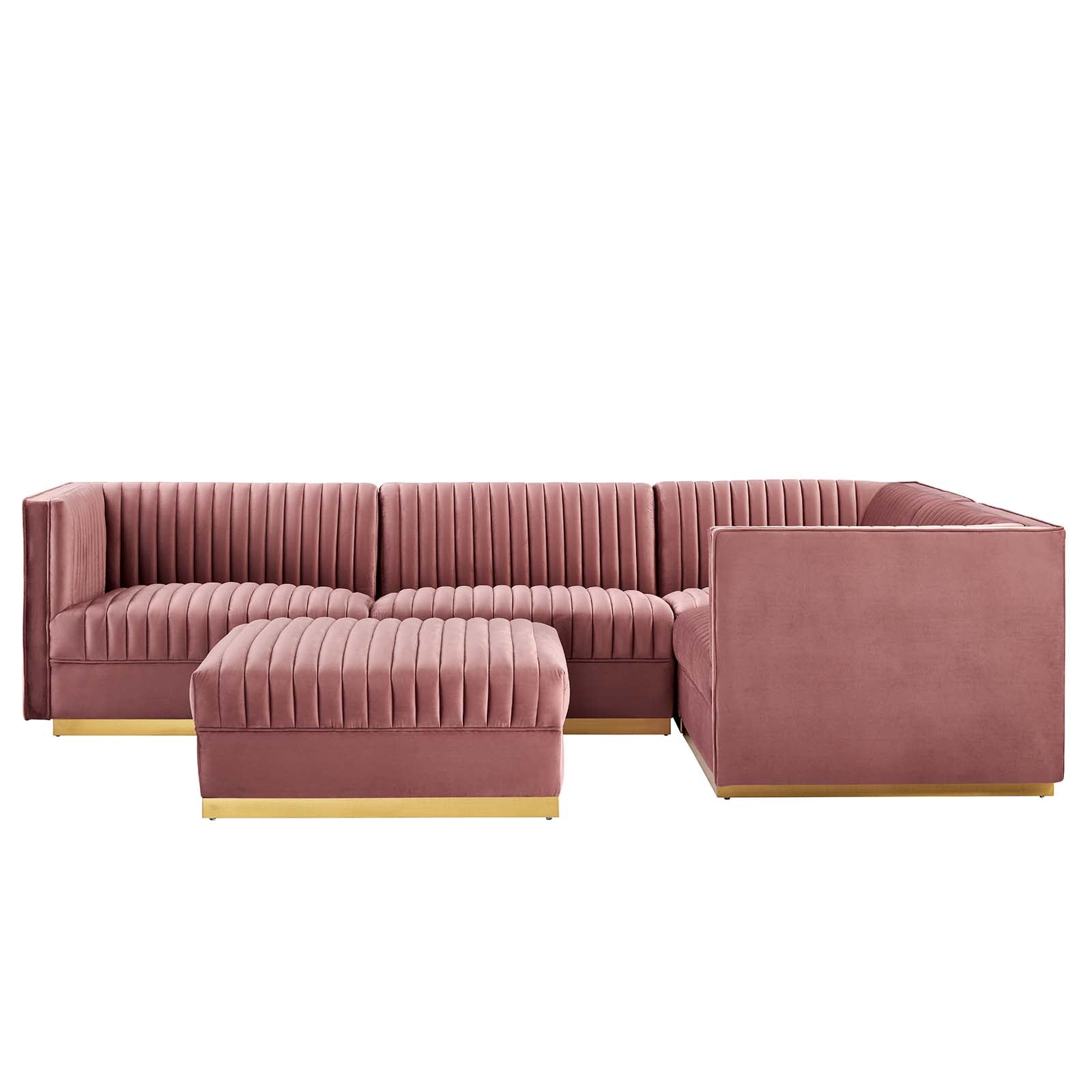 Modway Sectional Sofas - Sanguine Channel Tufted Performance Velvet 5 Piece Right-Facing Modular Sectional Sofa Dusty Rose