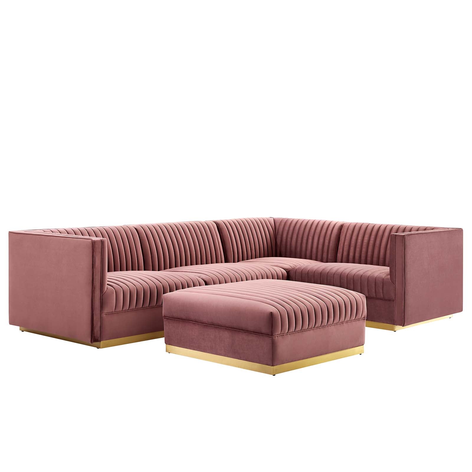 Modway Sectional Sofas - Sanguine Channel Tufted Performance Velvet 5 Piece Right-Facing Modular Sectional Sofa Dusty Rose